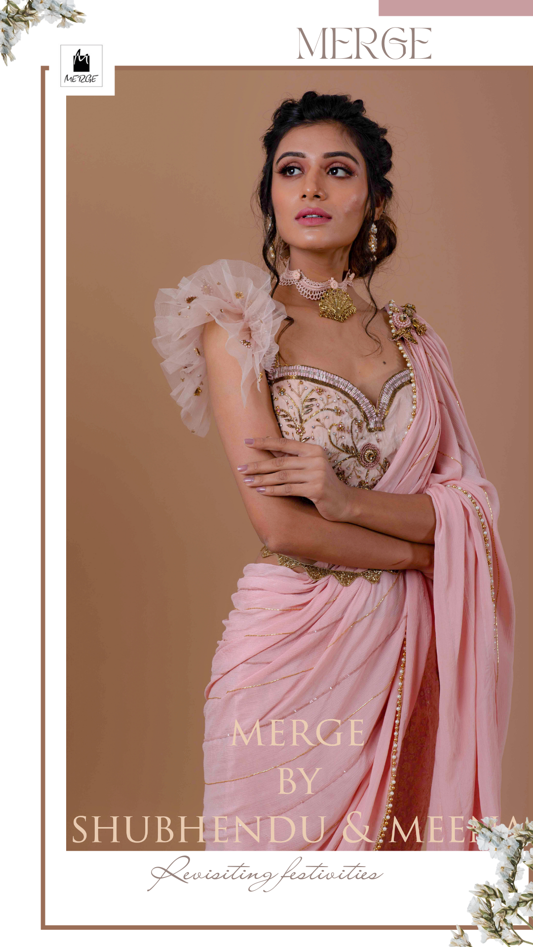 Bubblegum pink fish cut ready saree