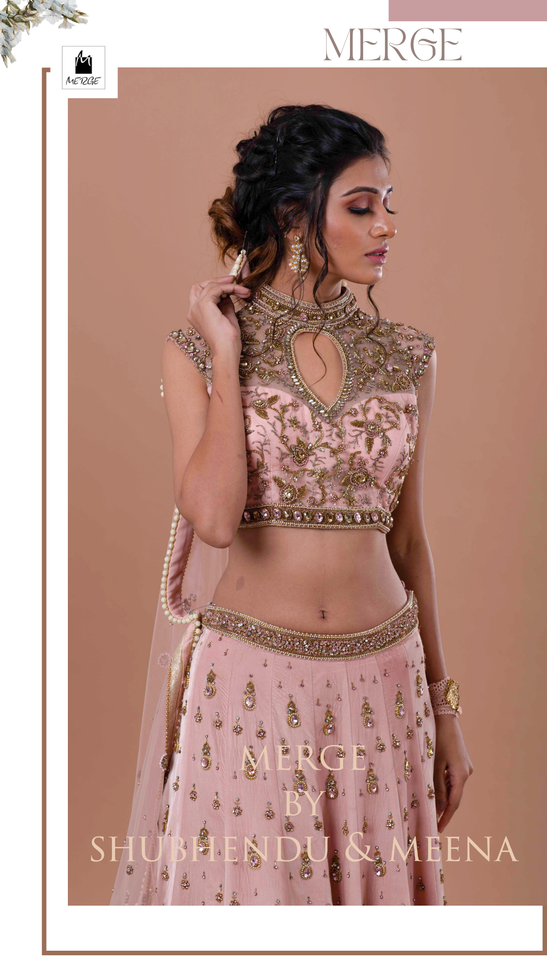 Blush pink detailed hand embroidered velvet lehnga