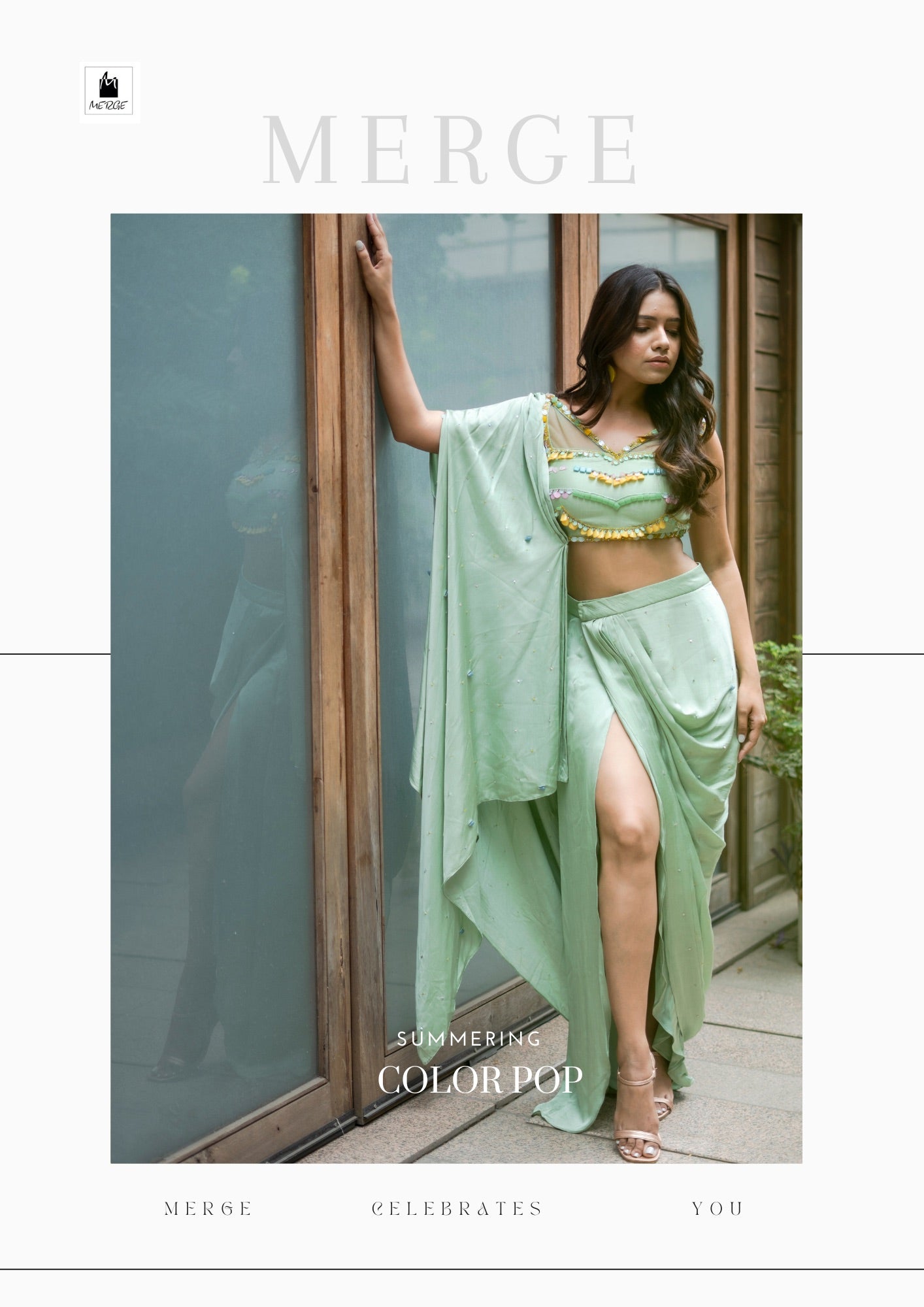 Mint green pre drape saree