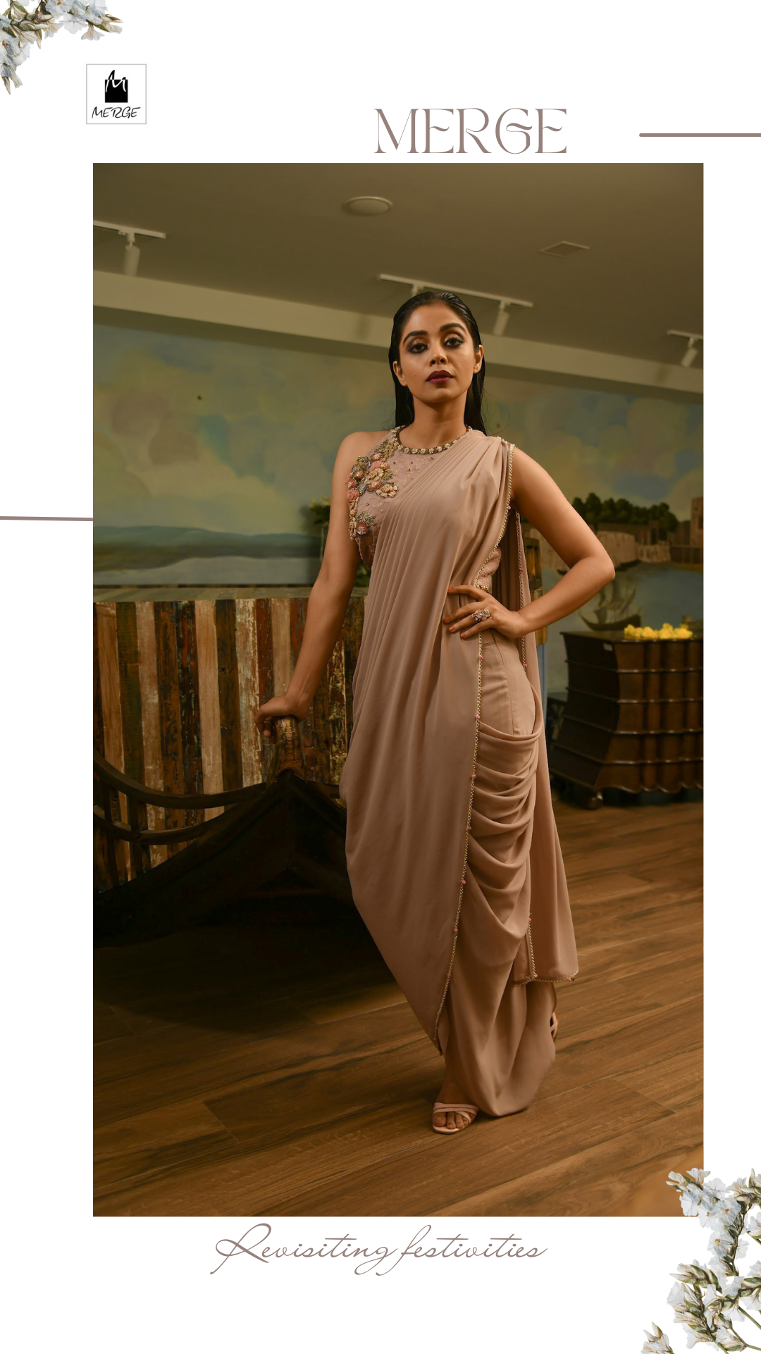 Oyster dhoti drape saree