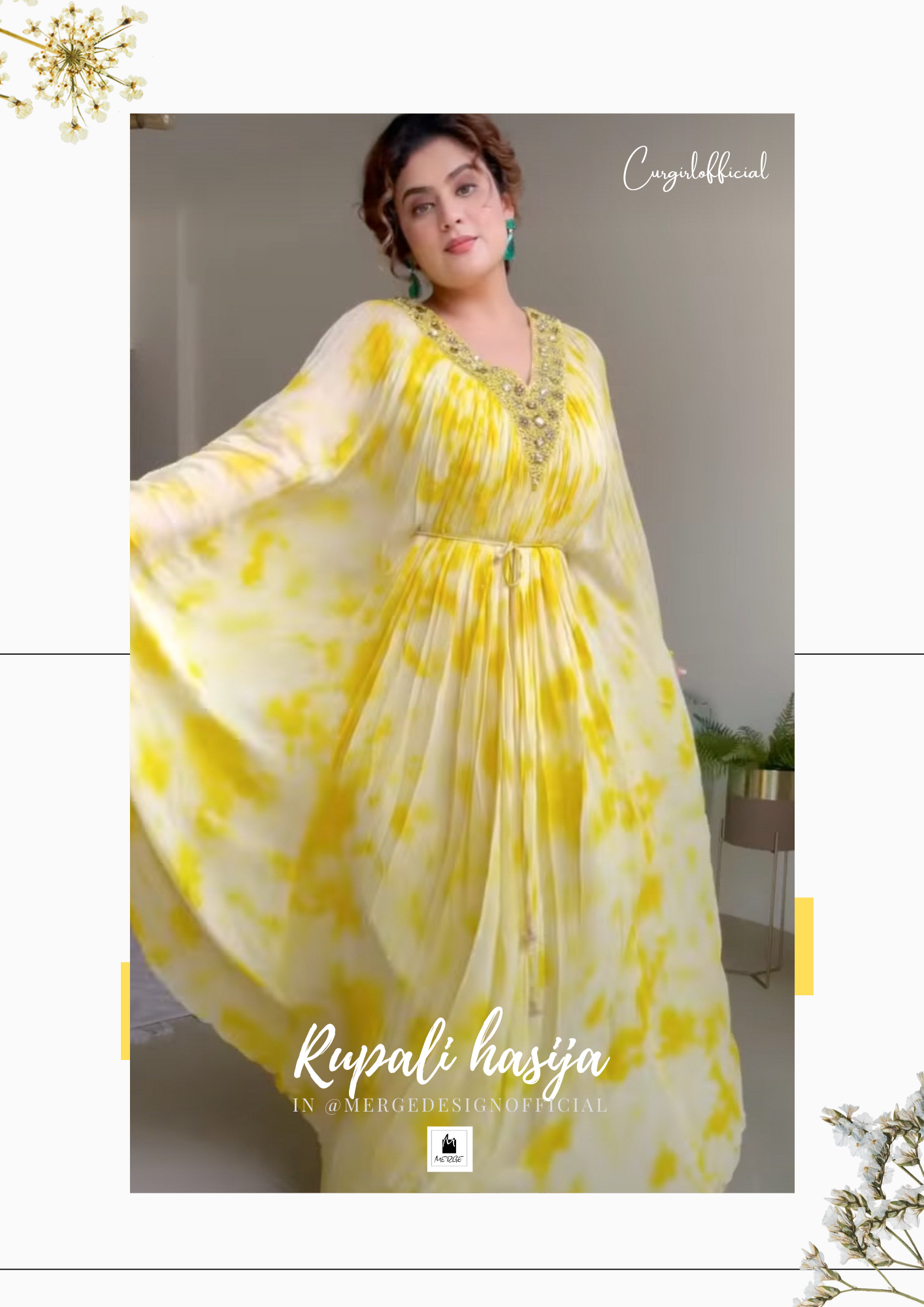 Curly Girl in our yellow Hand tye/dye kaftaan.Kaftaan comes with a separate inner. Kaftaan fabric: Georgette