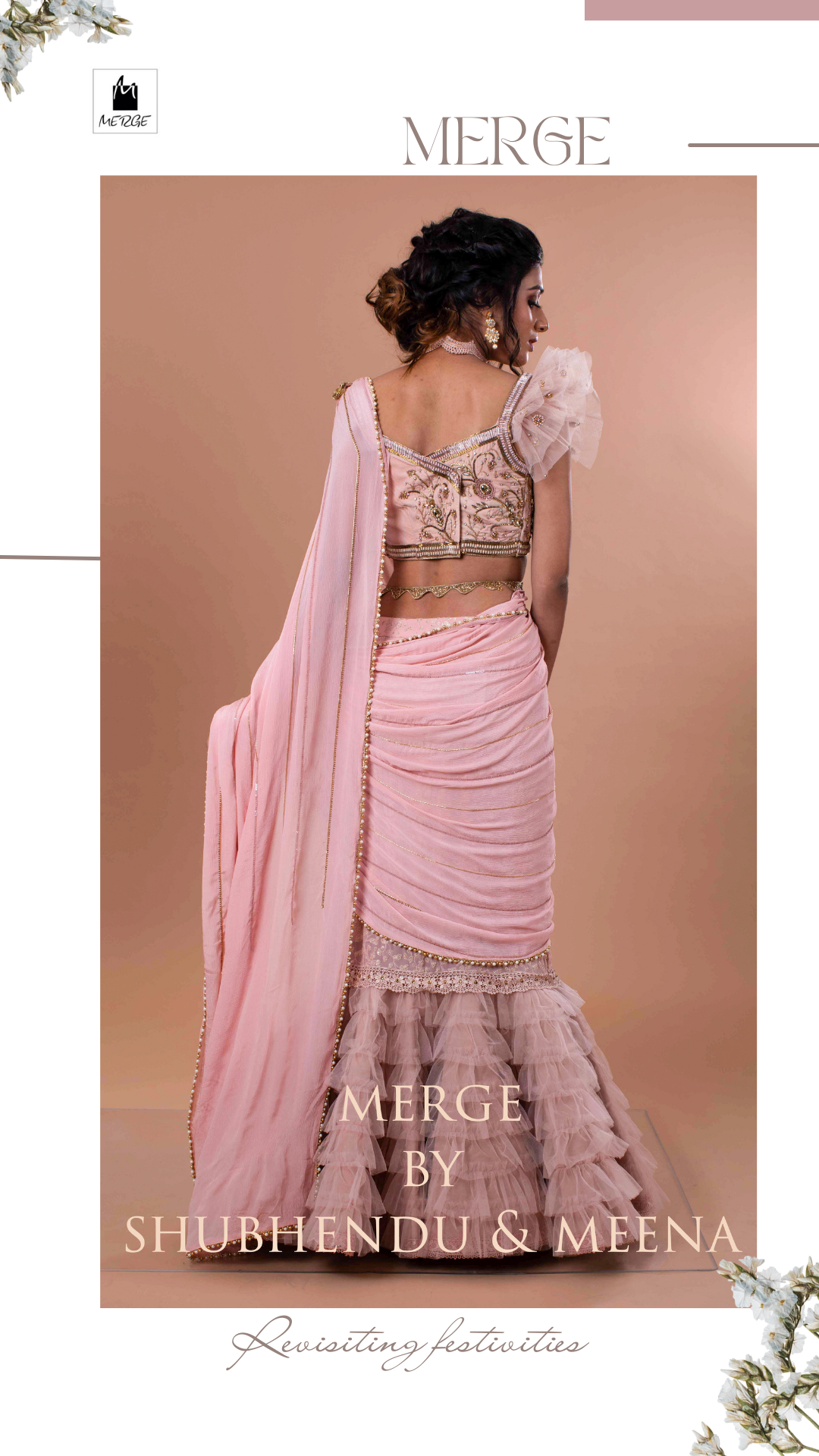 Bubblegum pink fish cut ready saree