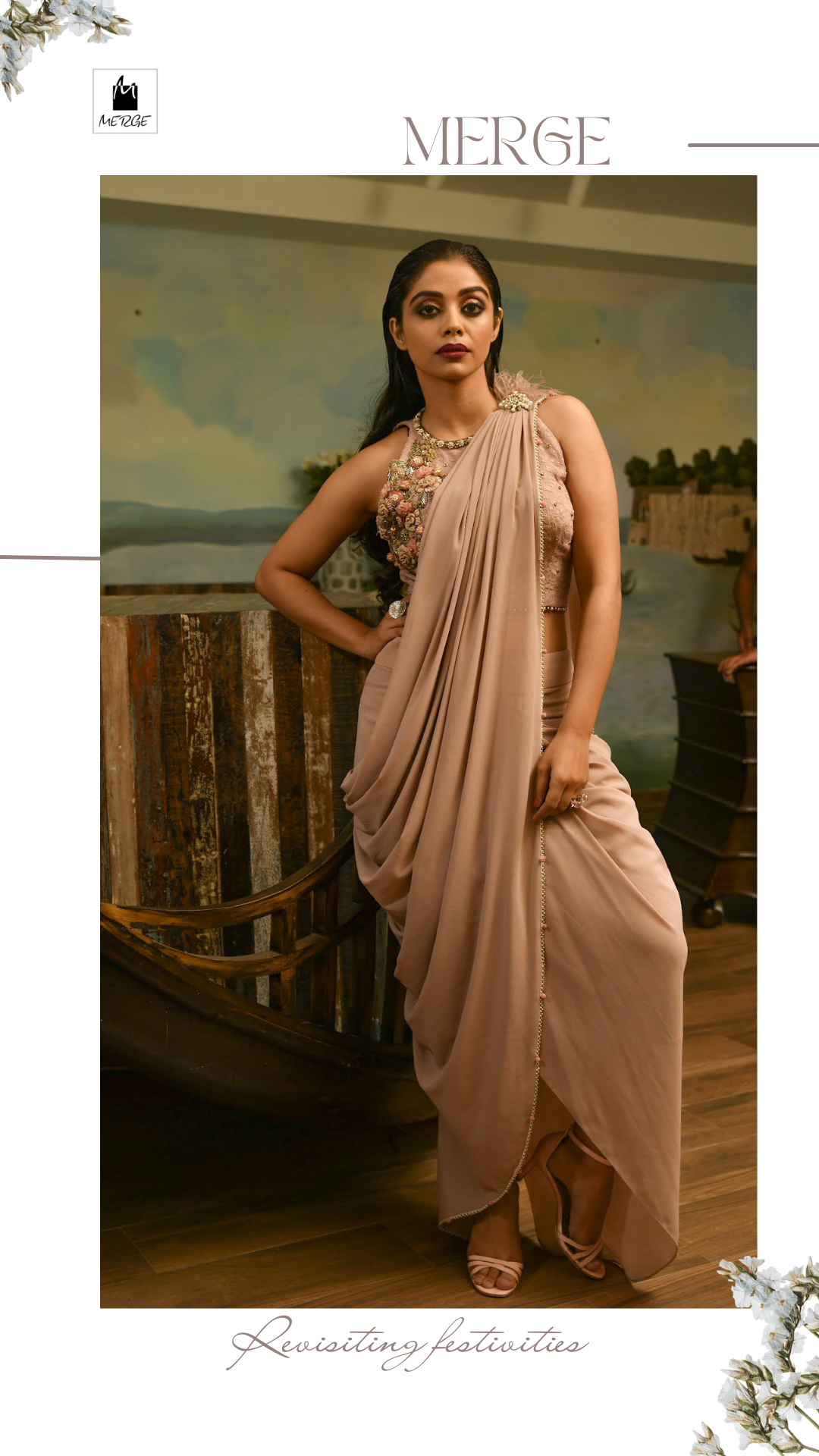 Oyster dhoti drape saree