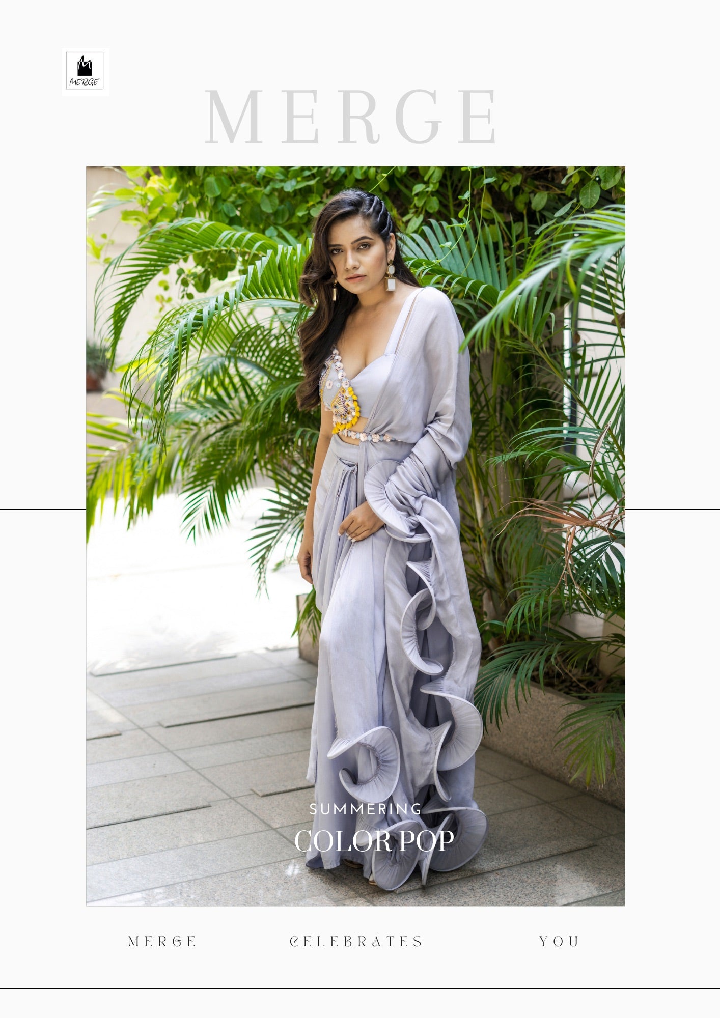 Ice blue drape saree