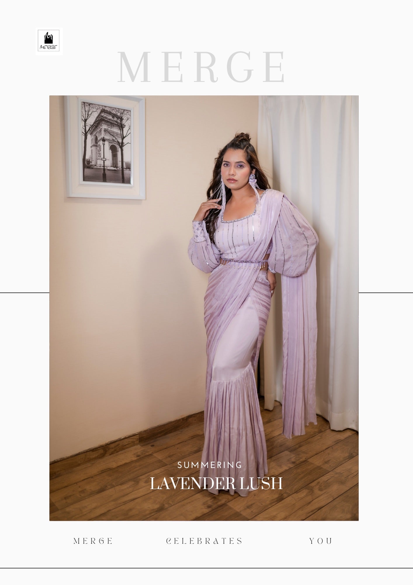 Lavender modal satin saree
