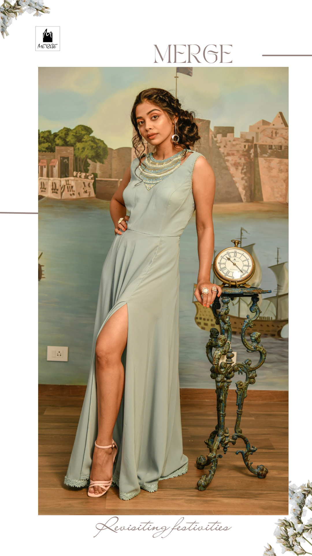 Powder blue slit open dress