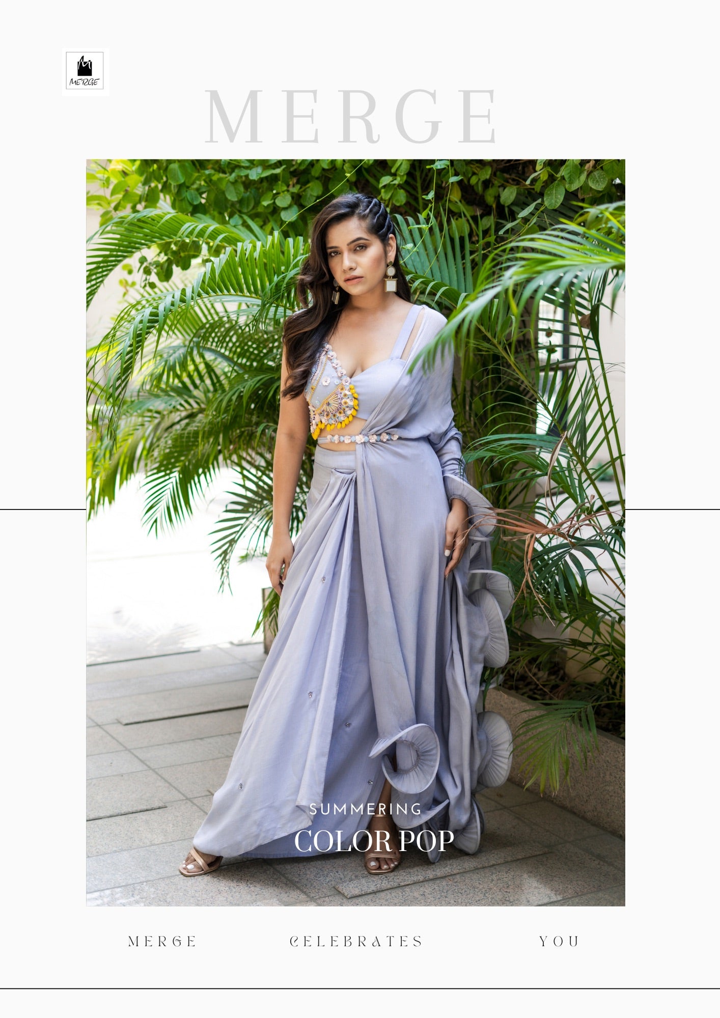 Ice blue drape saree