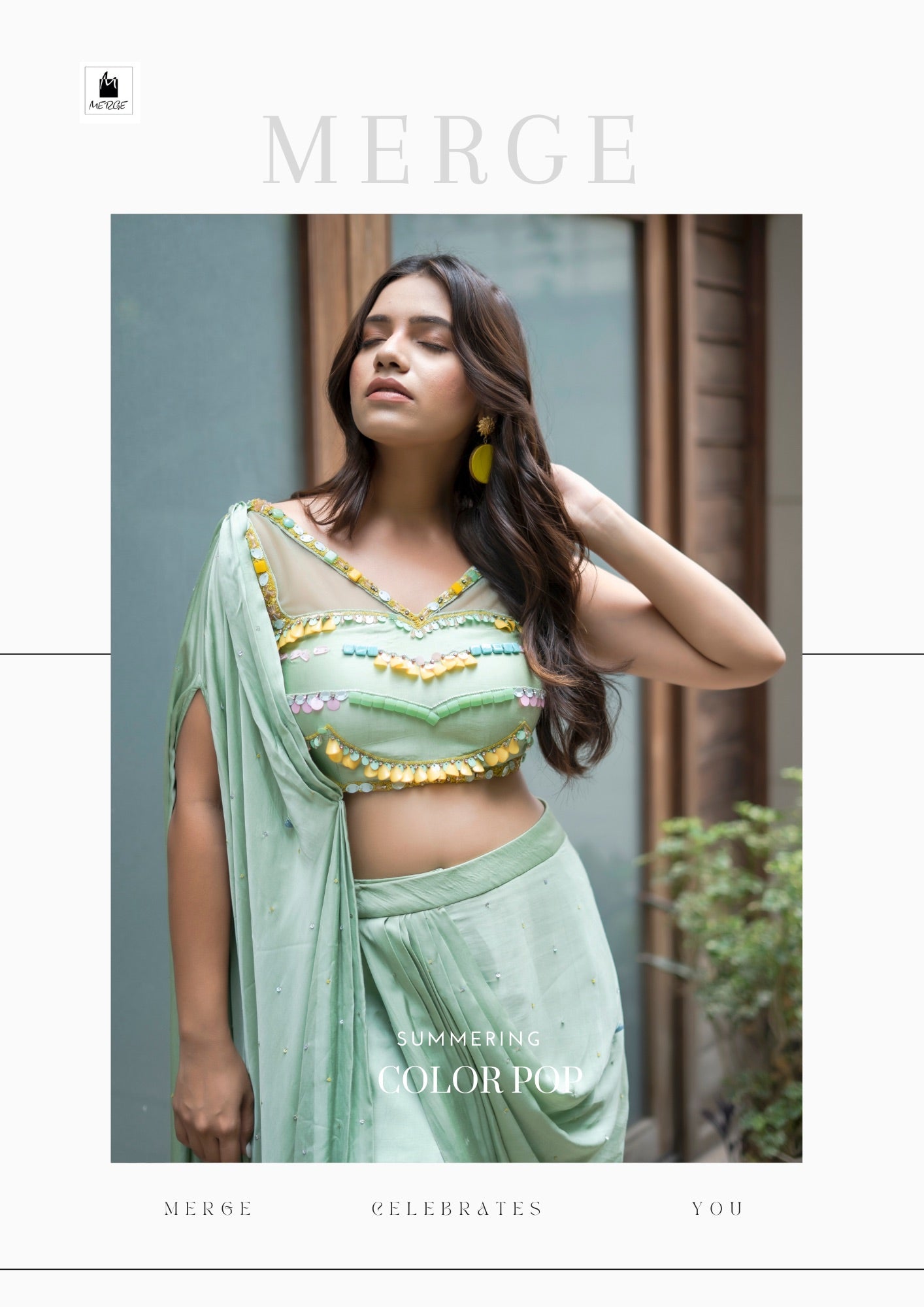 Mint green pre drape saree