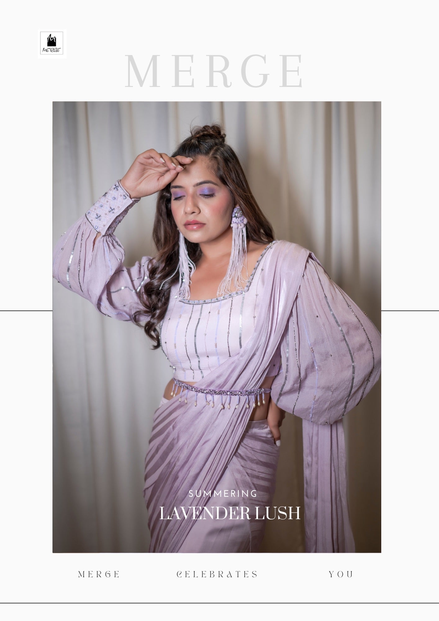 Lavender modal satin saree