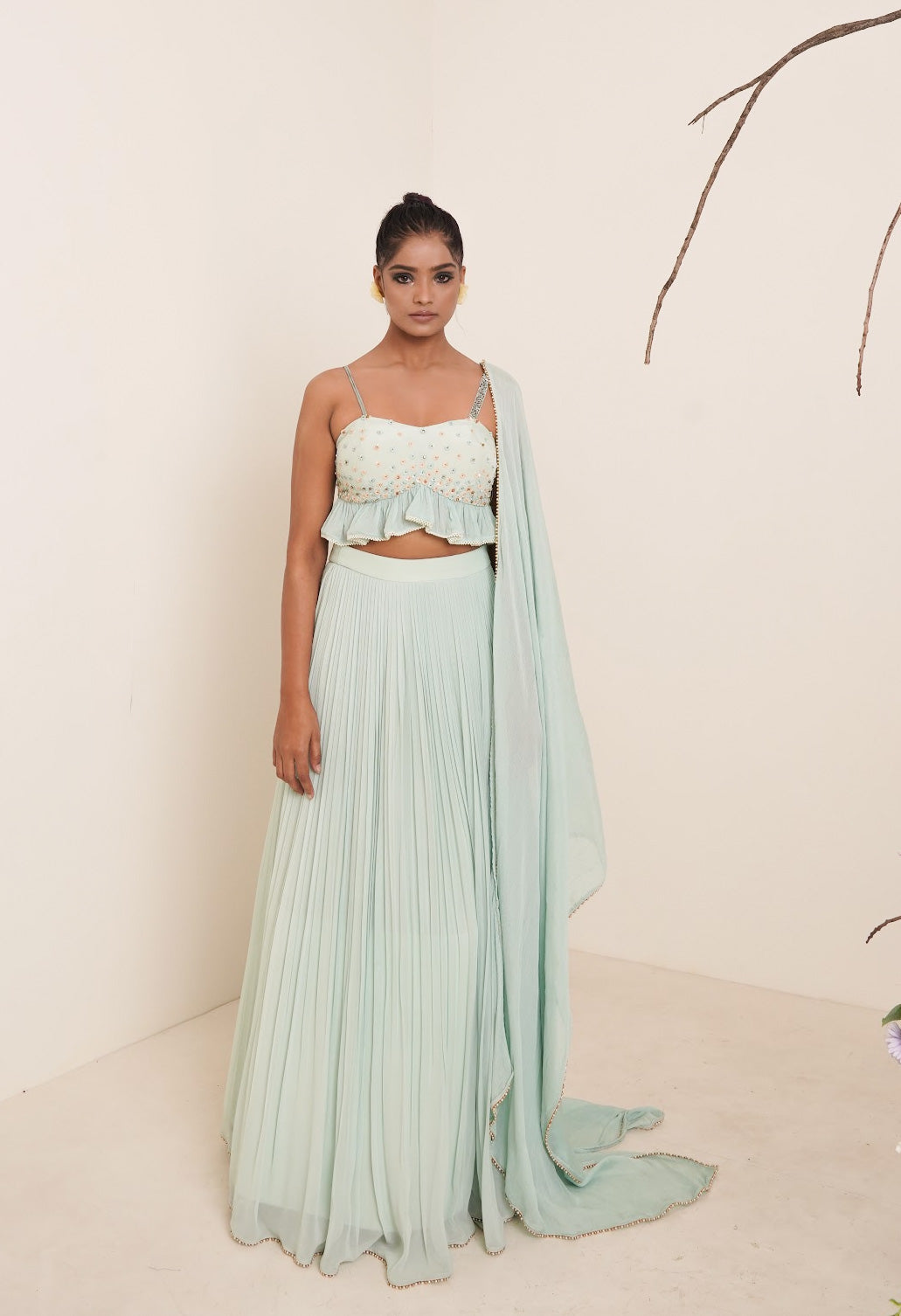 Aqua lehnga set with dupatta