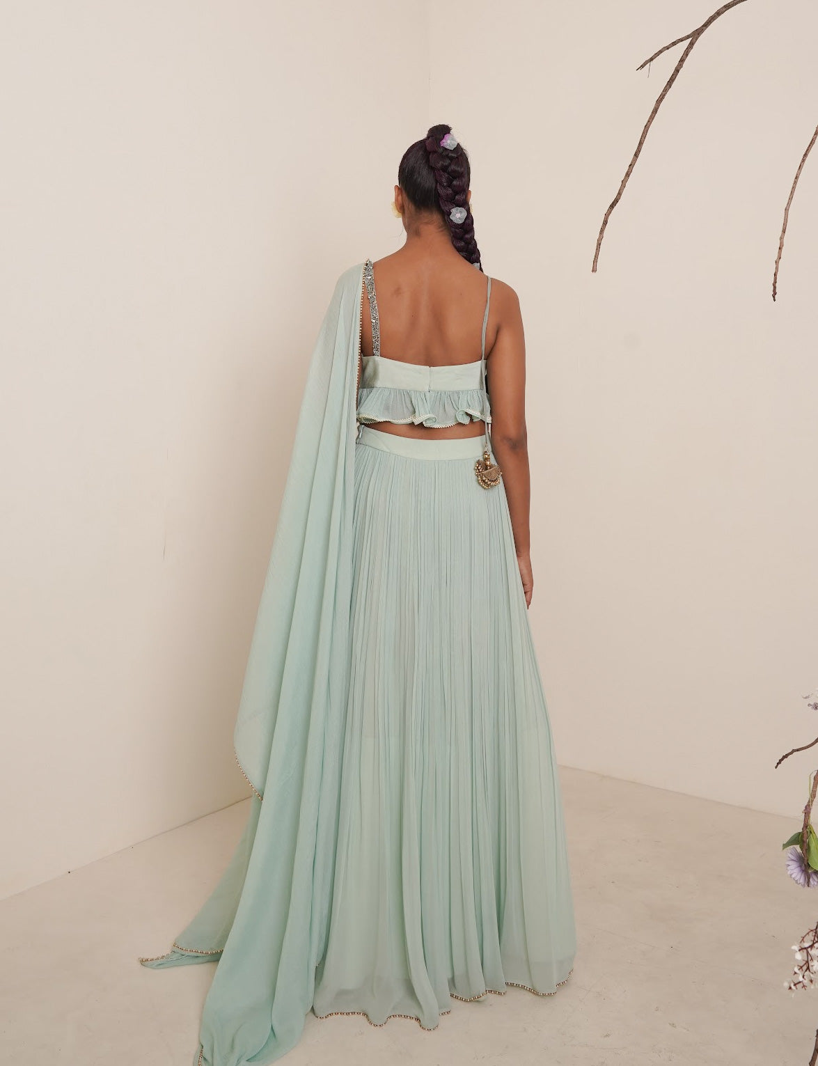 Aqua lehnga set with dupatta
