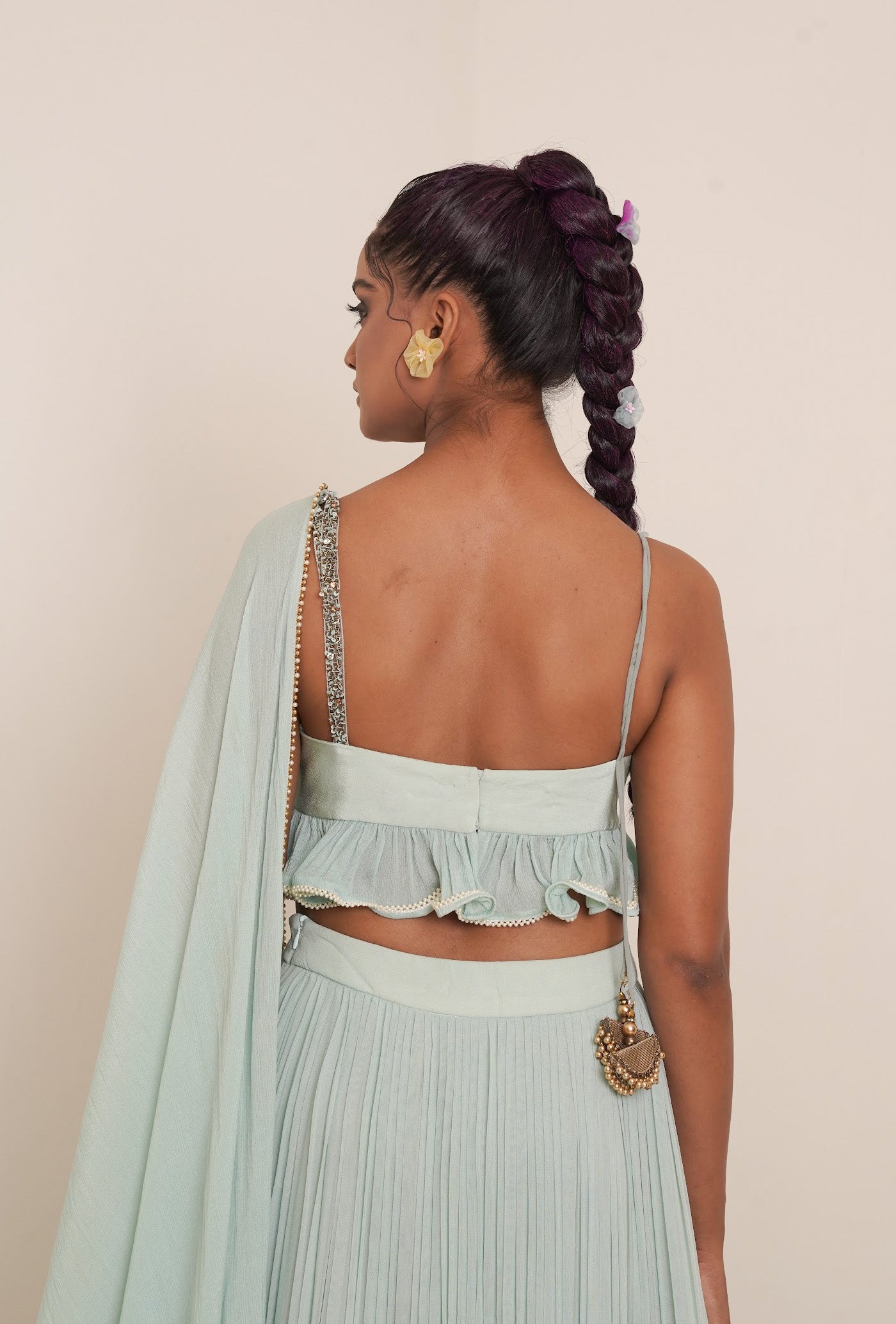 Aqua lehnga set with dupatta