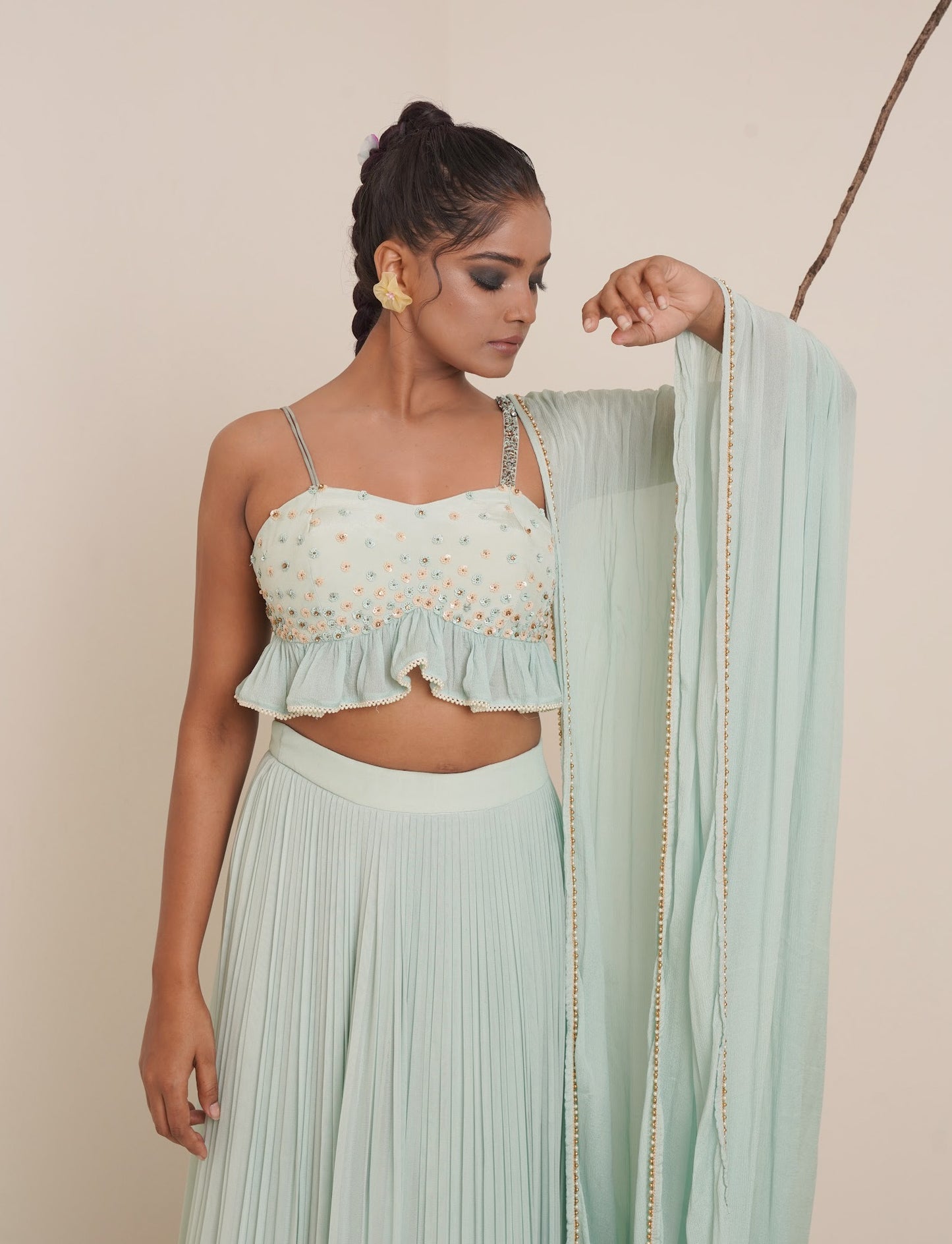 Aqua lehnga set with dupatta