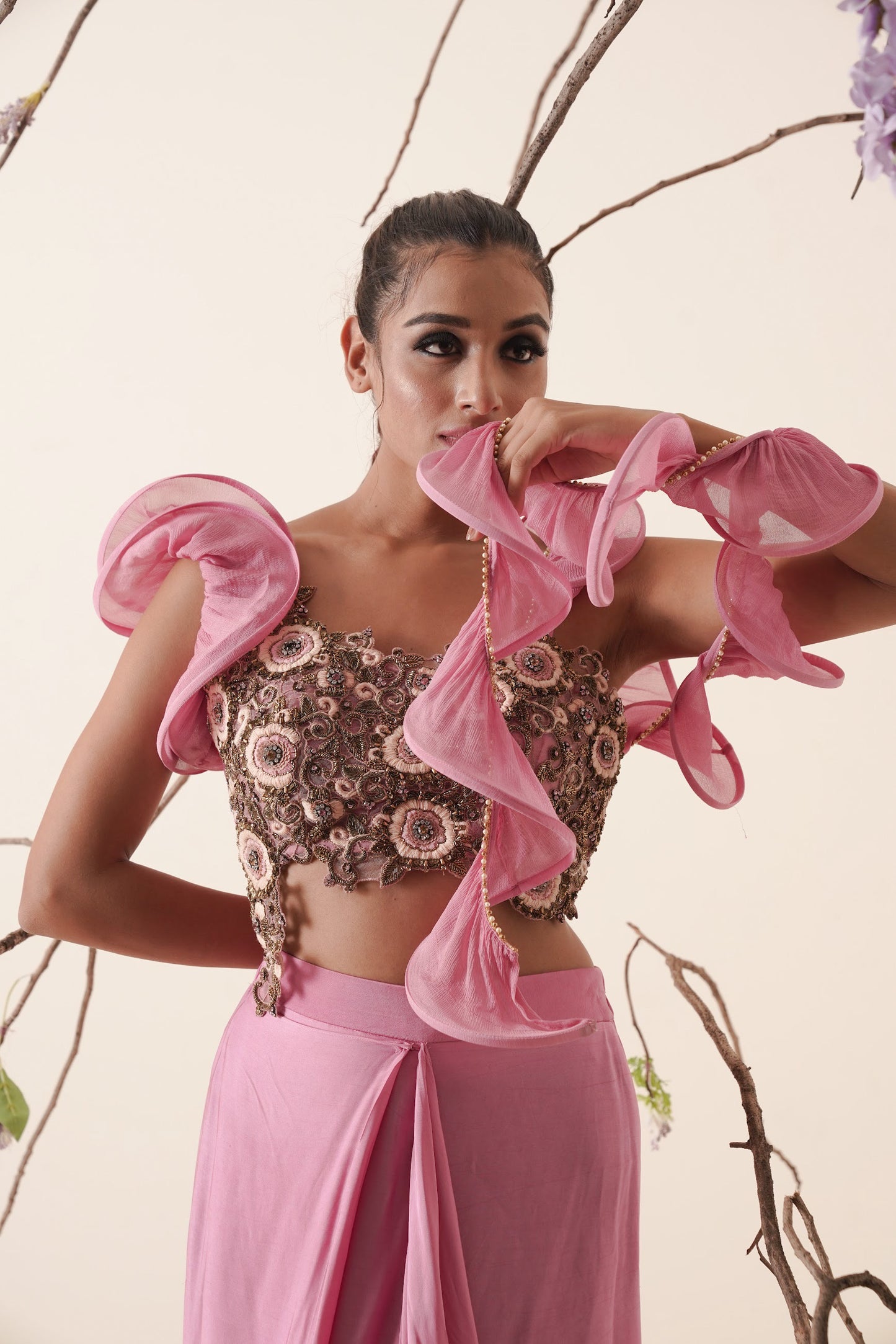 Bubble gum pink saree set