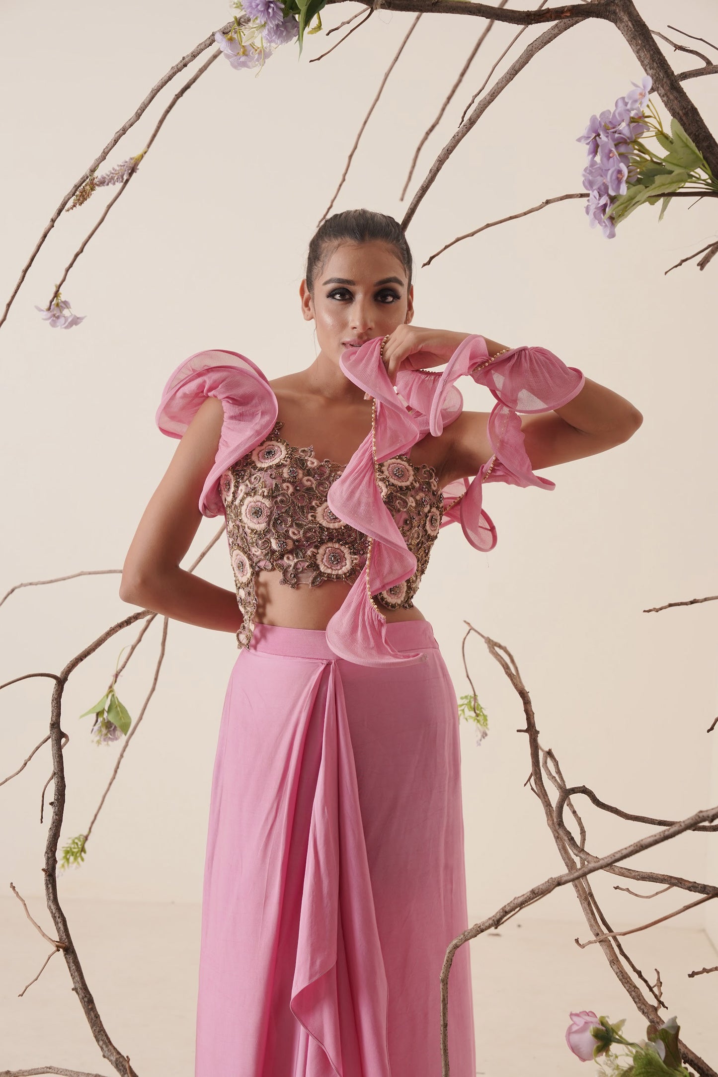 Bubble gum pink saree set
