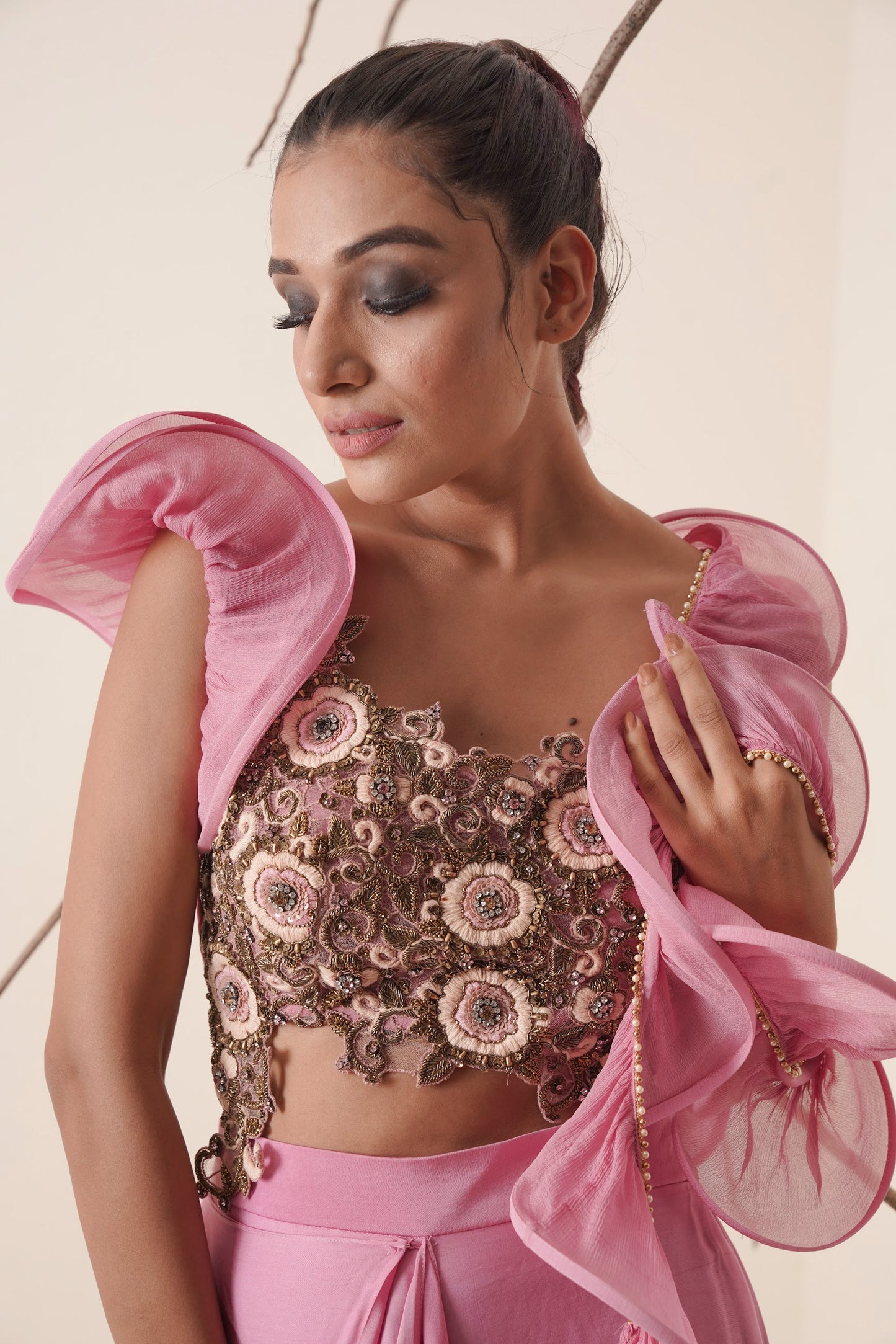 Bubble gum pink saree set