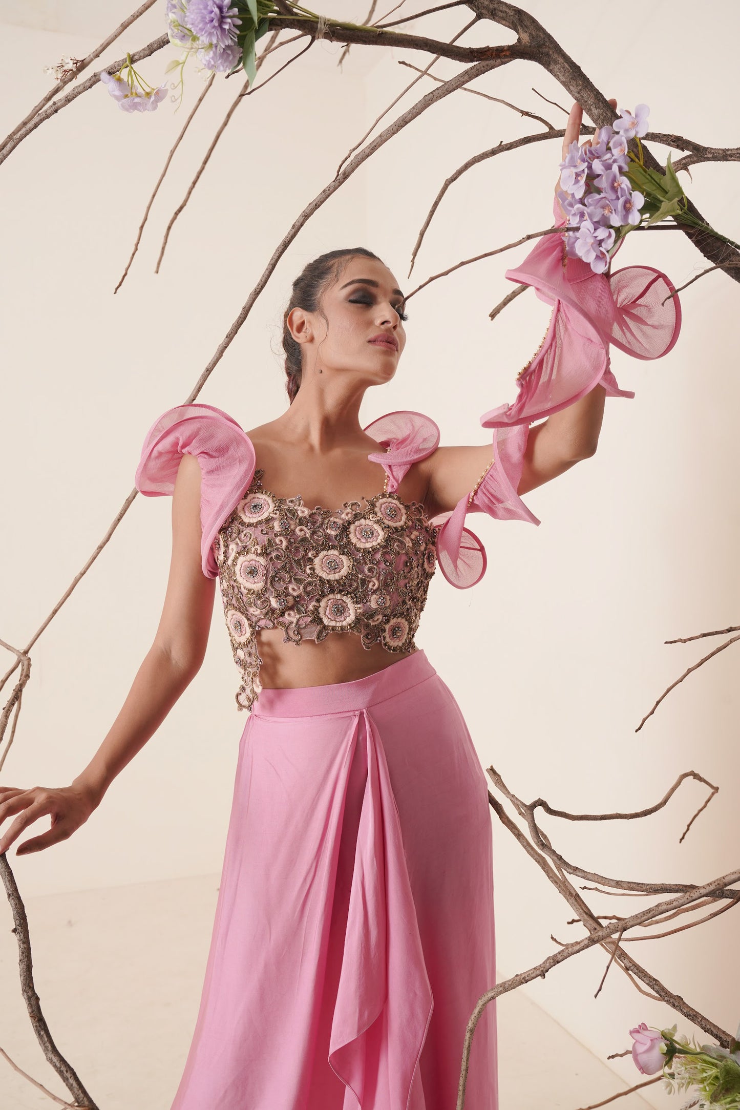 Bubble gum pink saree set