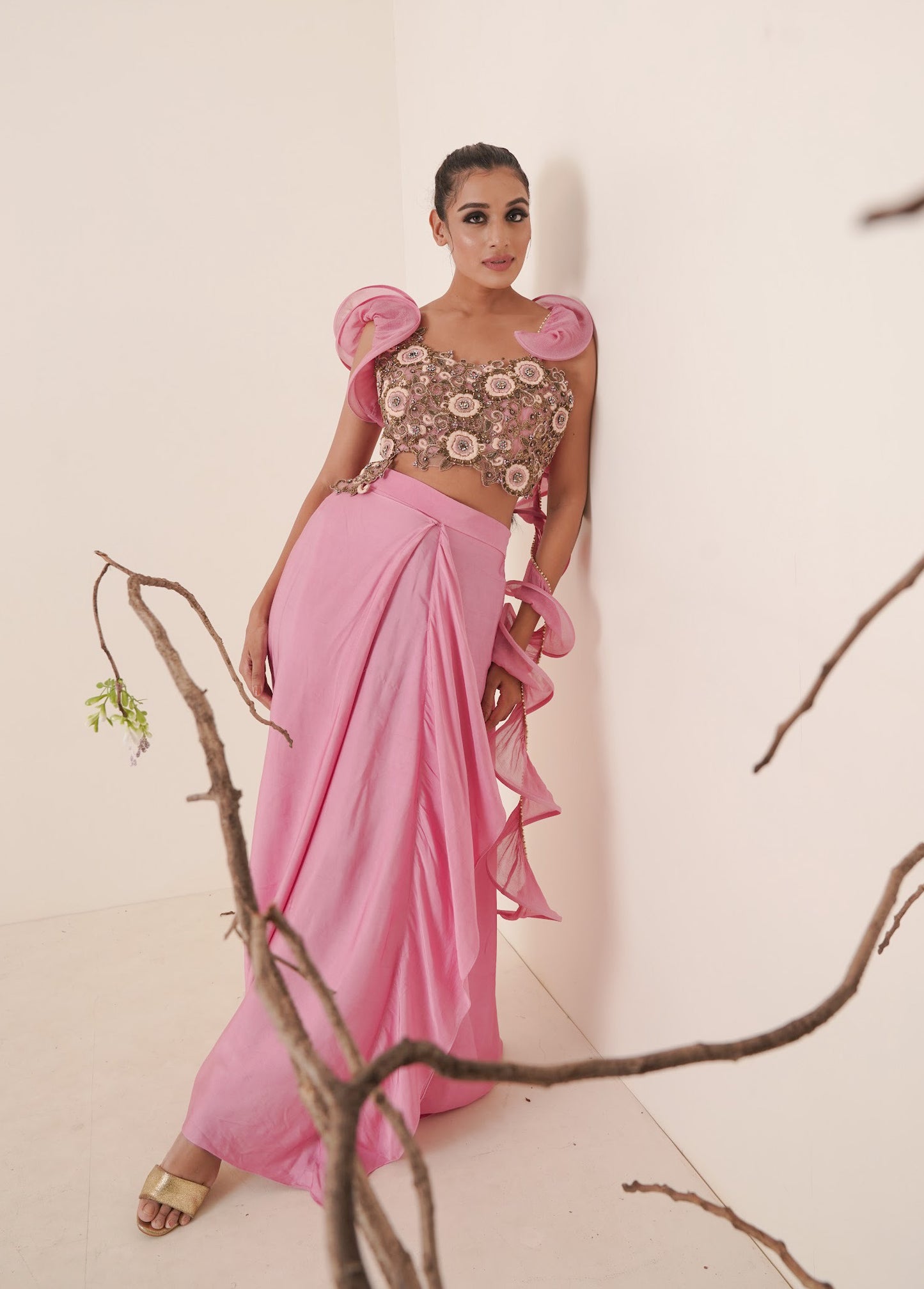 Bubble gum pink saree set