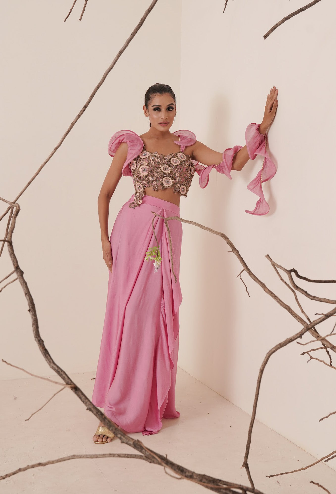 Bubble gum pink saree set