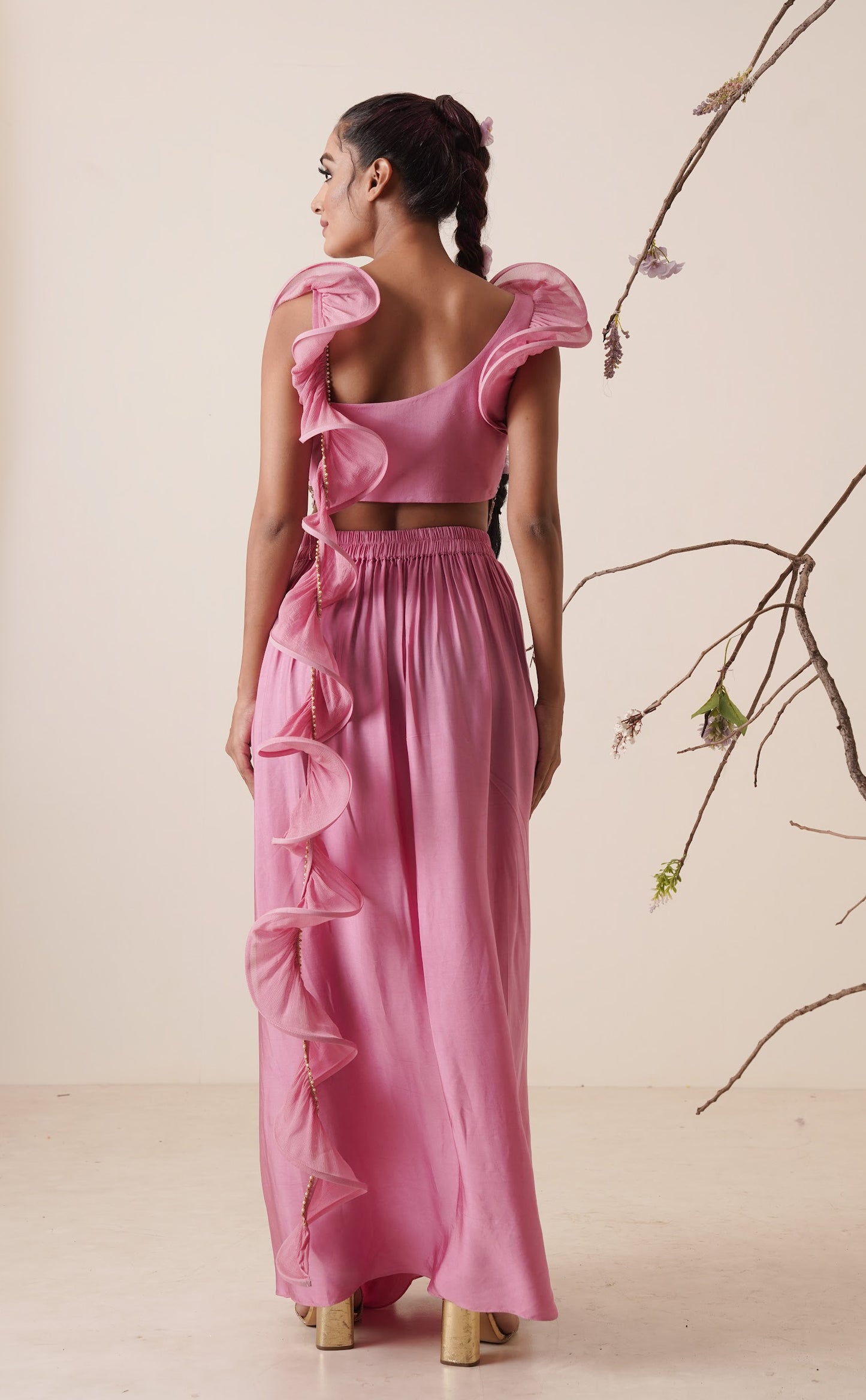Bubble gum pink saree set