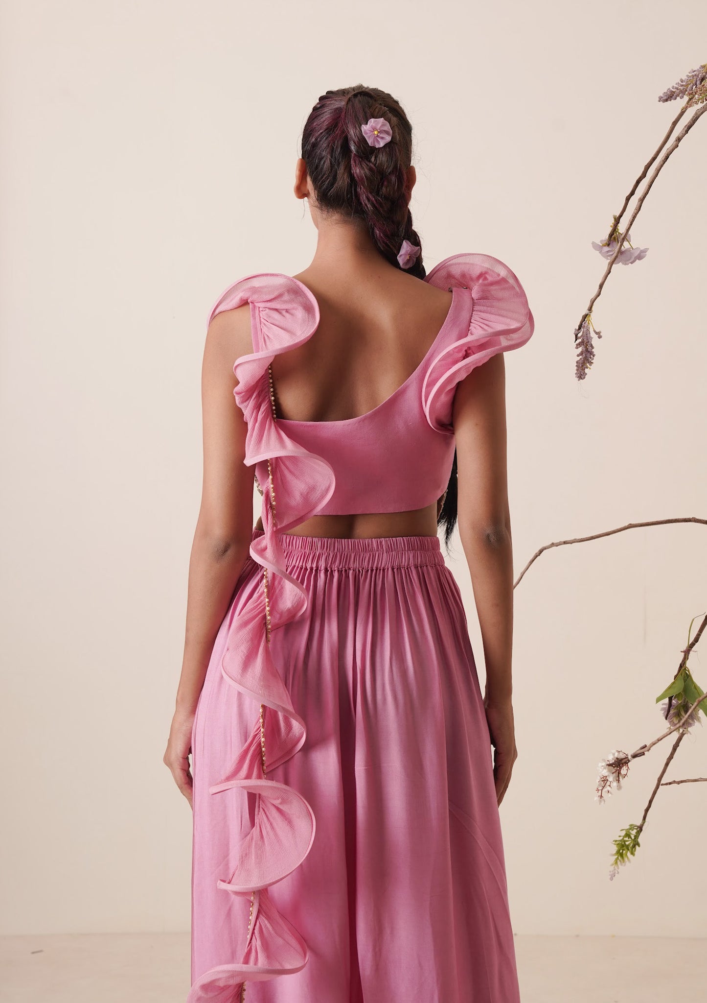 Bubble gum pink saree set