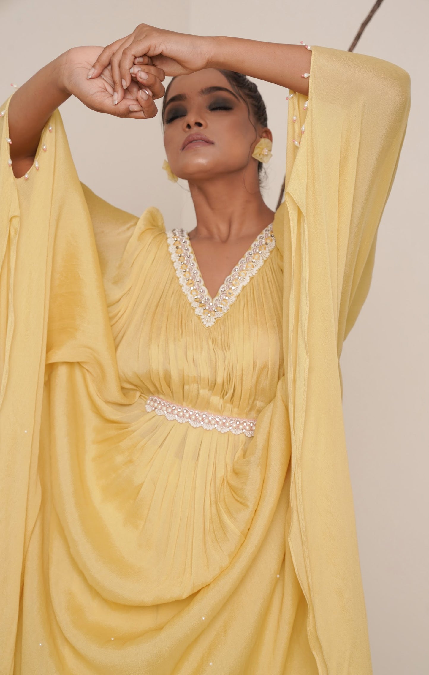 yellow kaftan set with waist belt