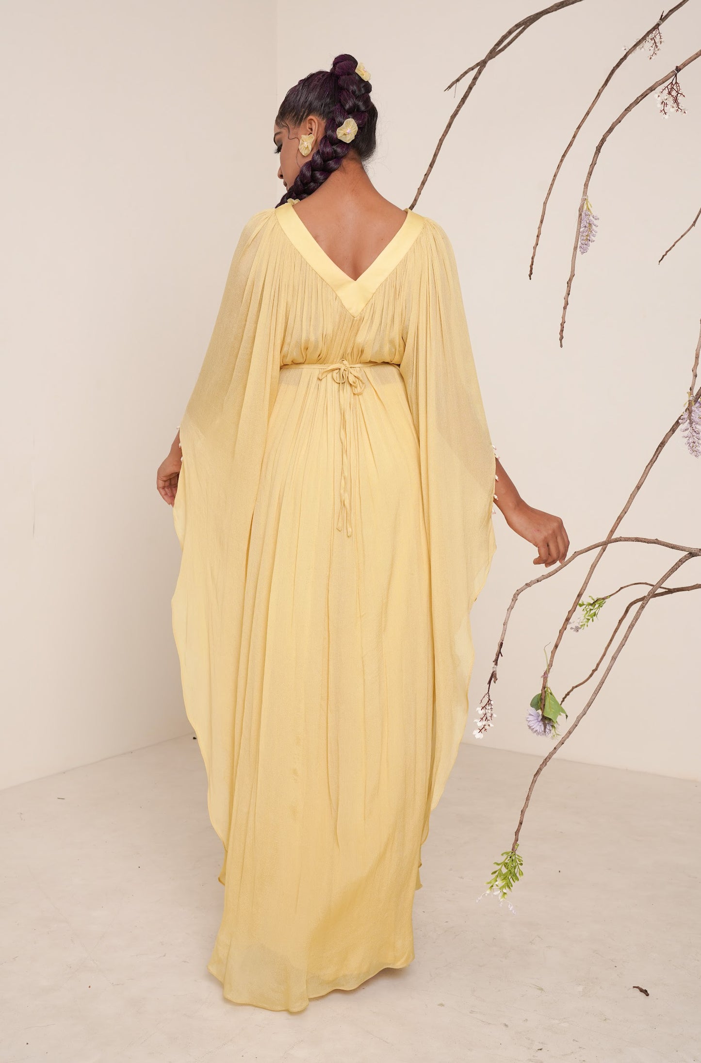 yellow kaftan set with waist belt