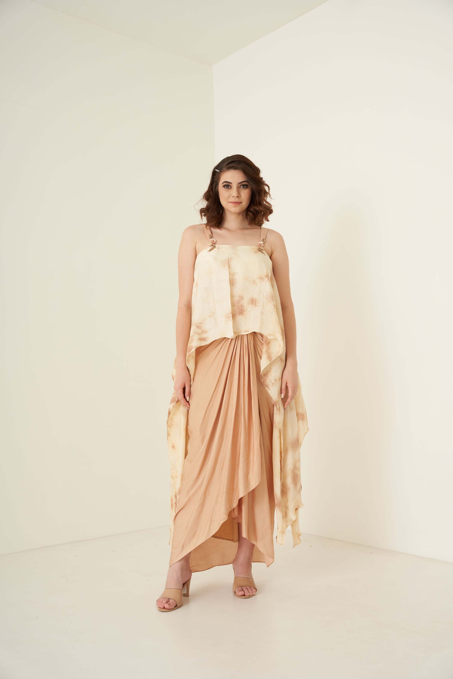 Pleated Spaghetti Top and Dhoti set