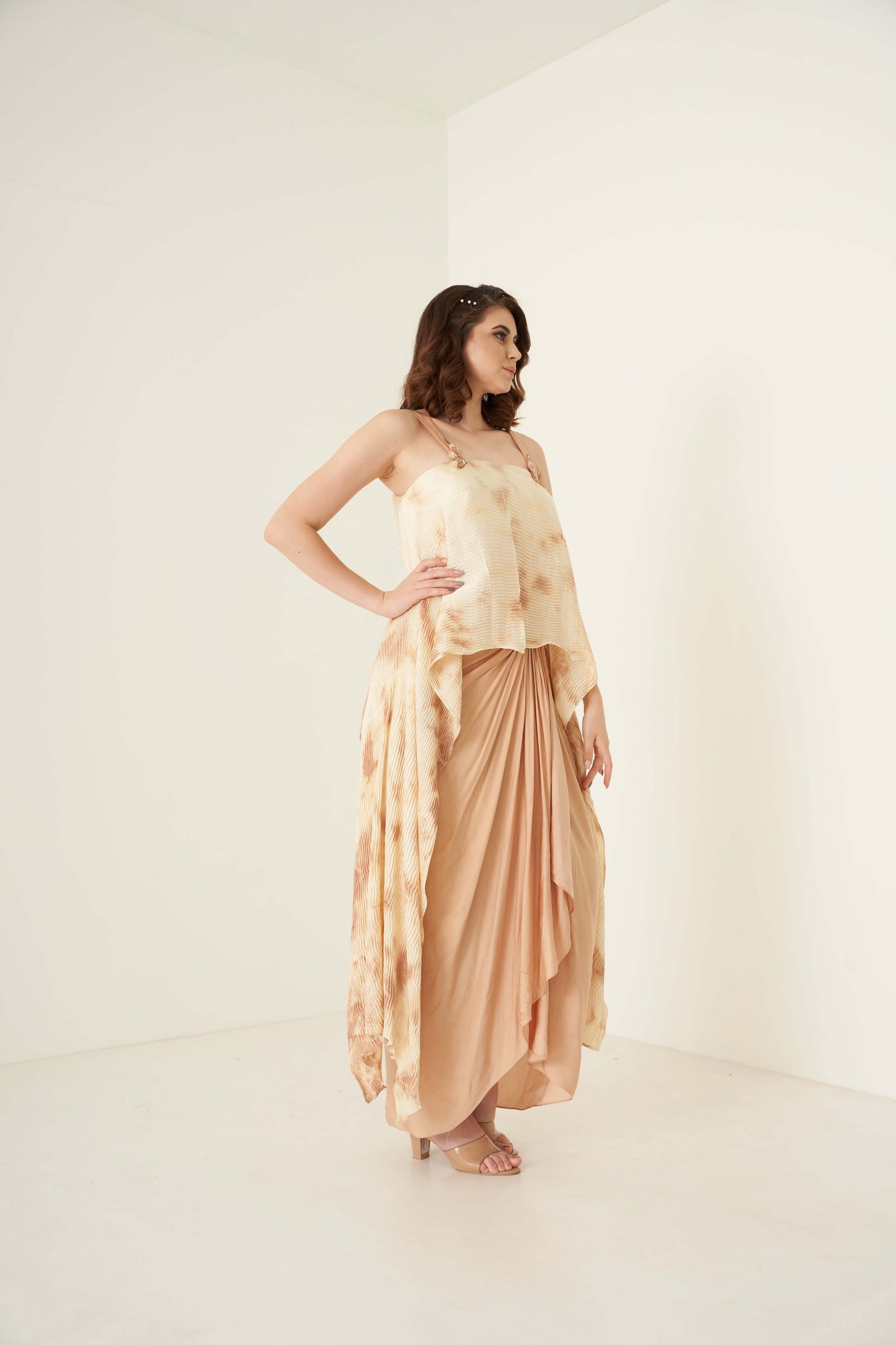 Pleated Spaghetti Top and Dhoti set