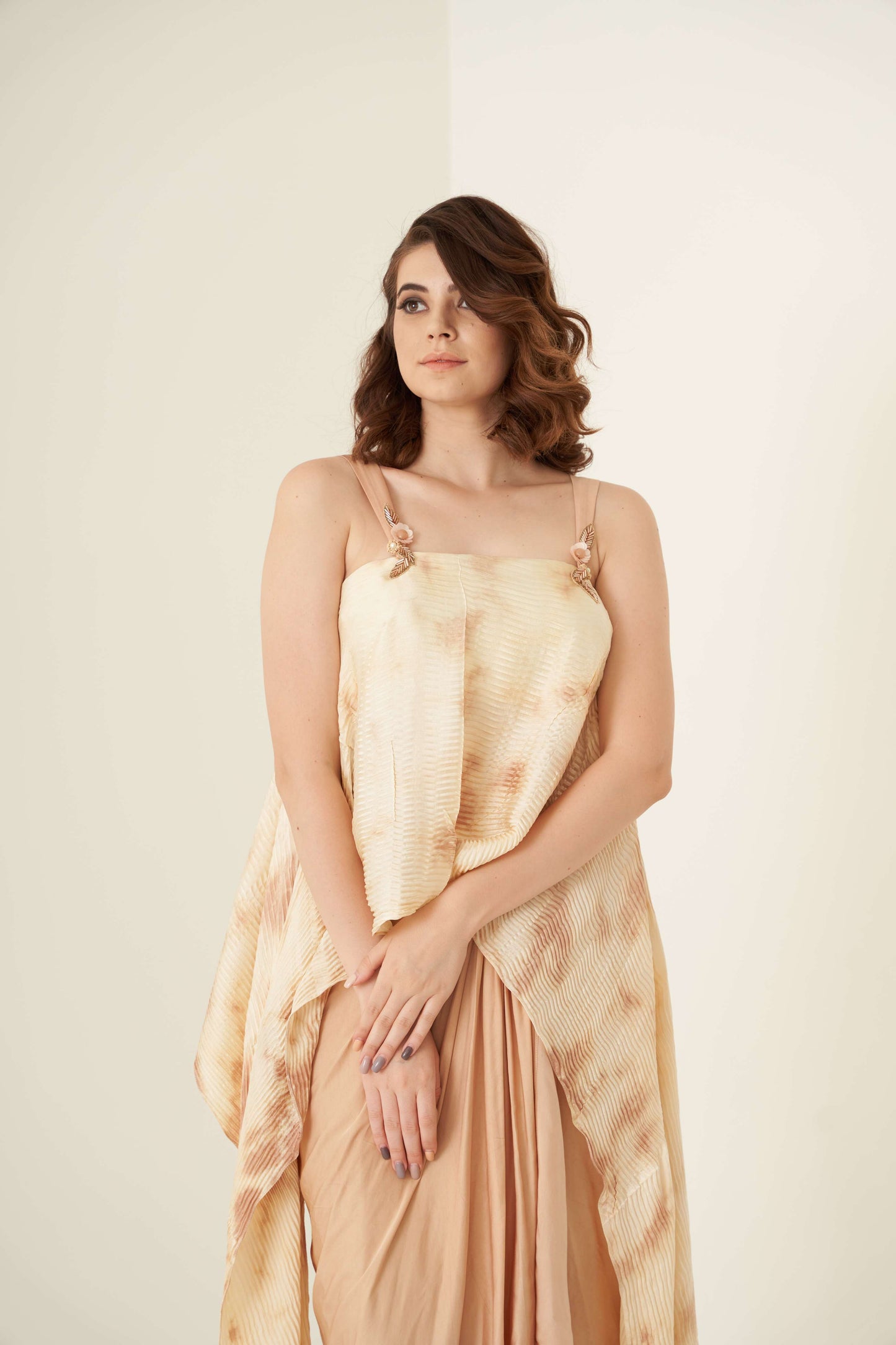 Pleated Spaghetti Top and Dhoti set