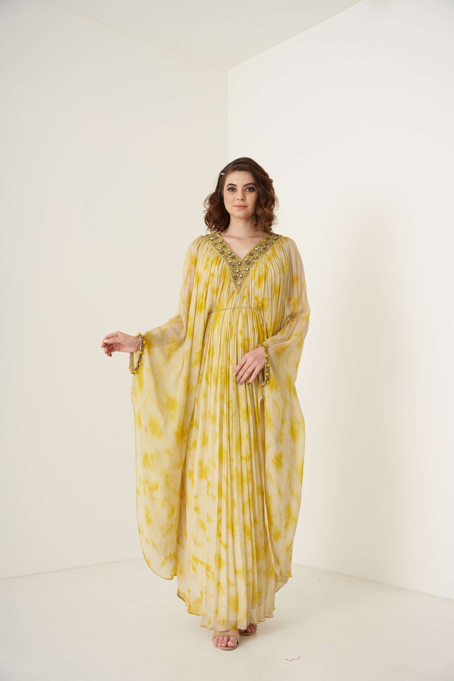 Yellow Tie and Dye Kaftan set
