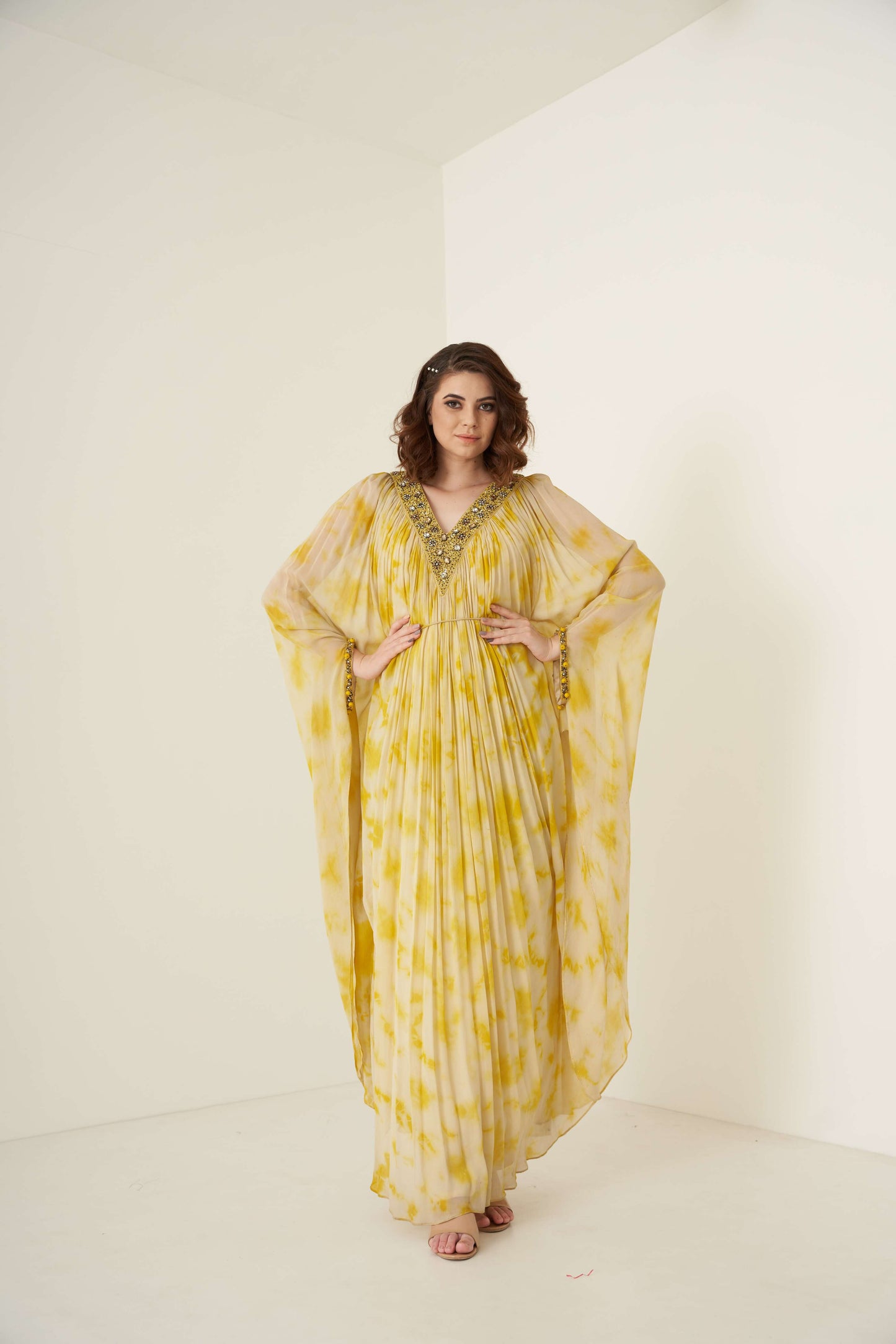 Yellow Tie and Dye Kaftan set