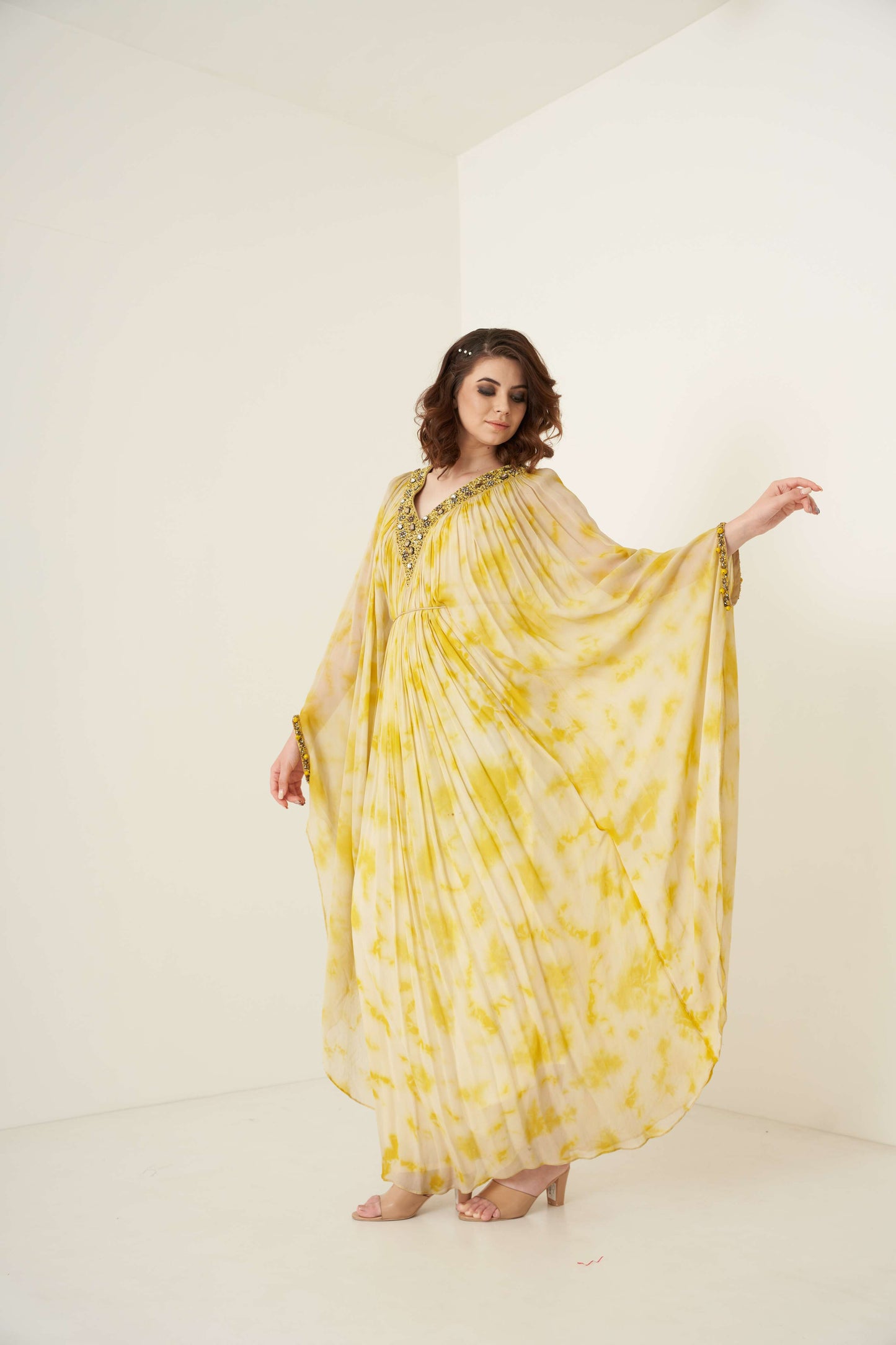 Yellow Tie and Dye Kaftan set