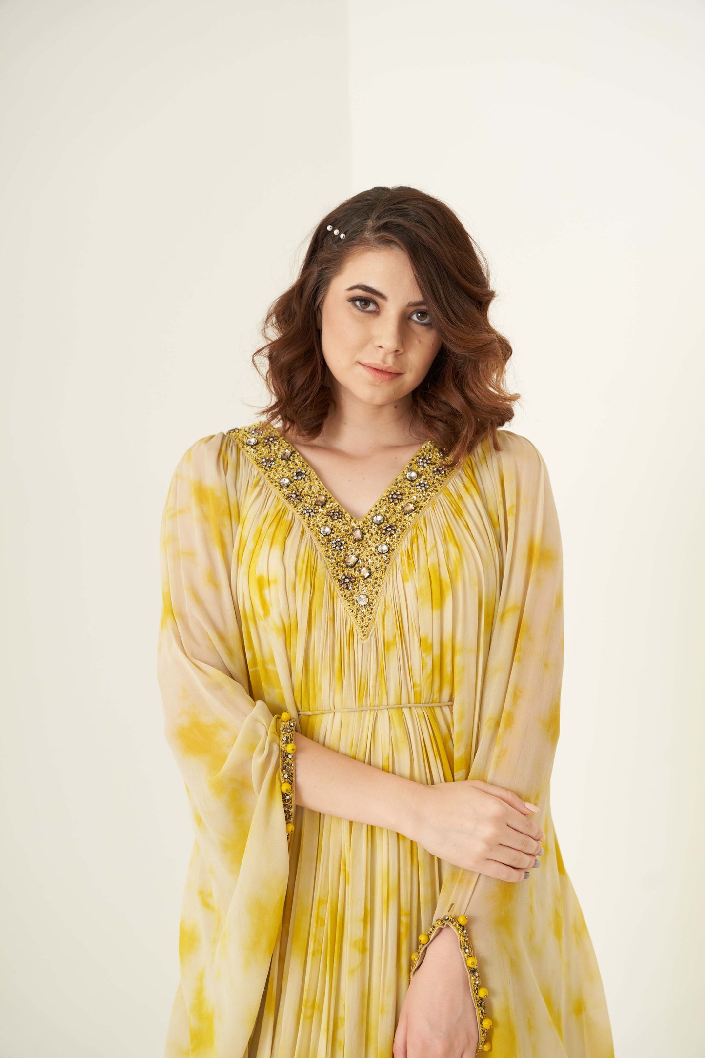 Yellow Tie and Dye Kaftan set