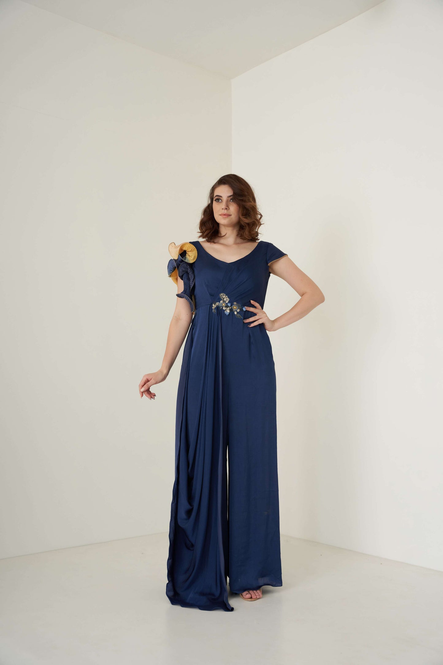 Navy Blue Jumpsuit with Front Drape