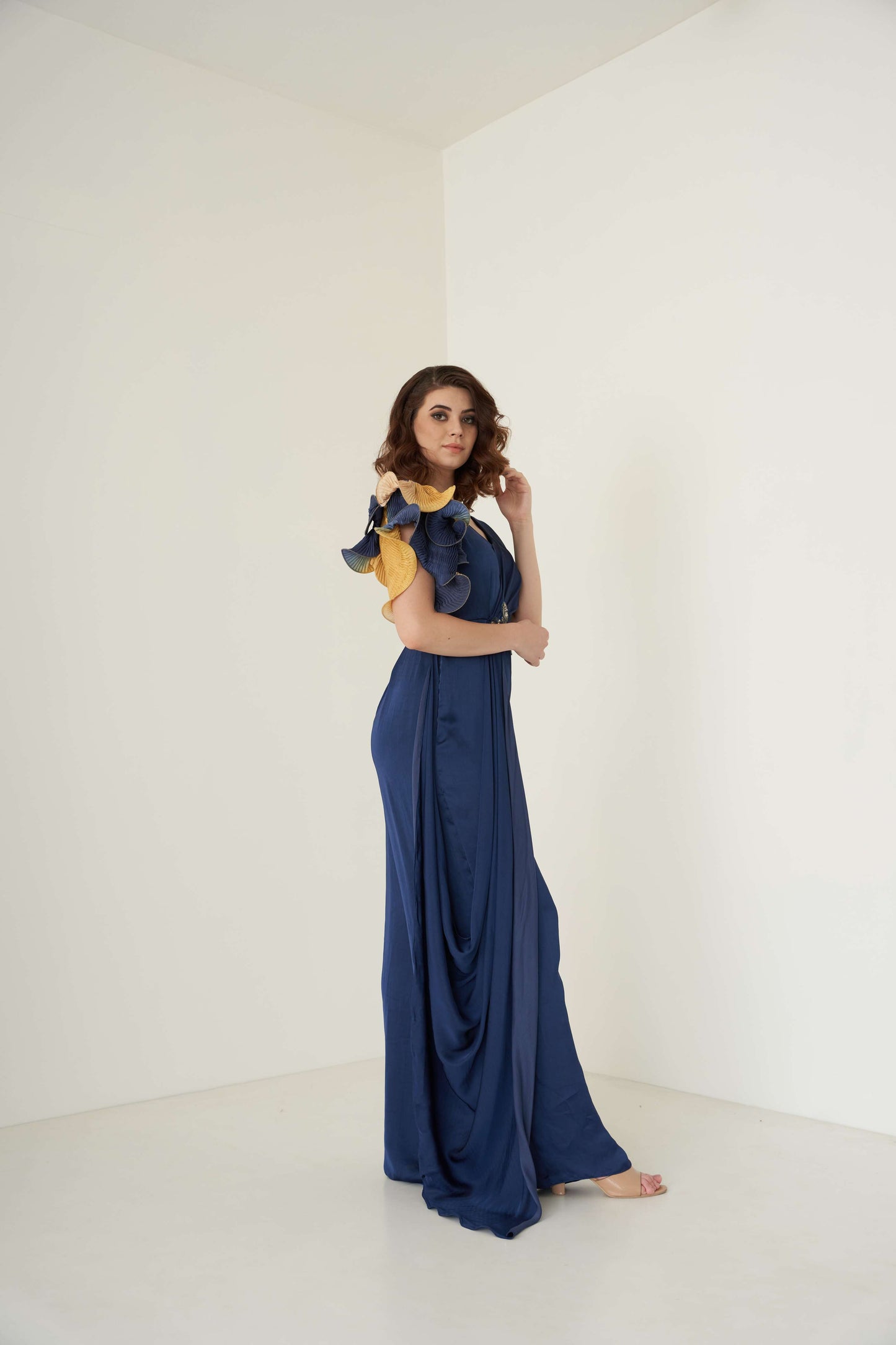 Navy Blue Jumpsuit with Front Drape