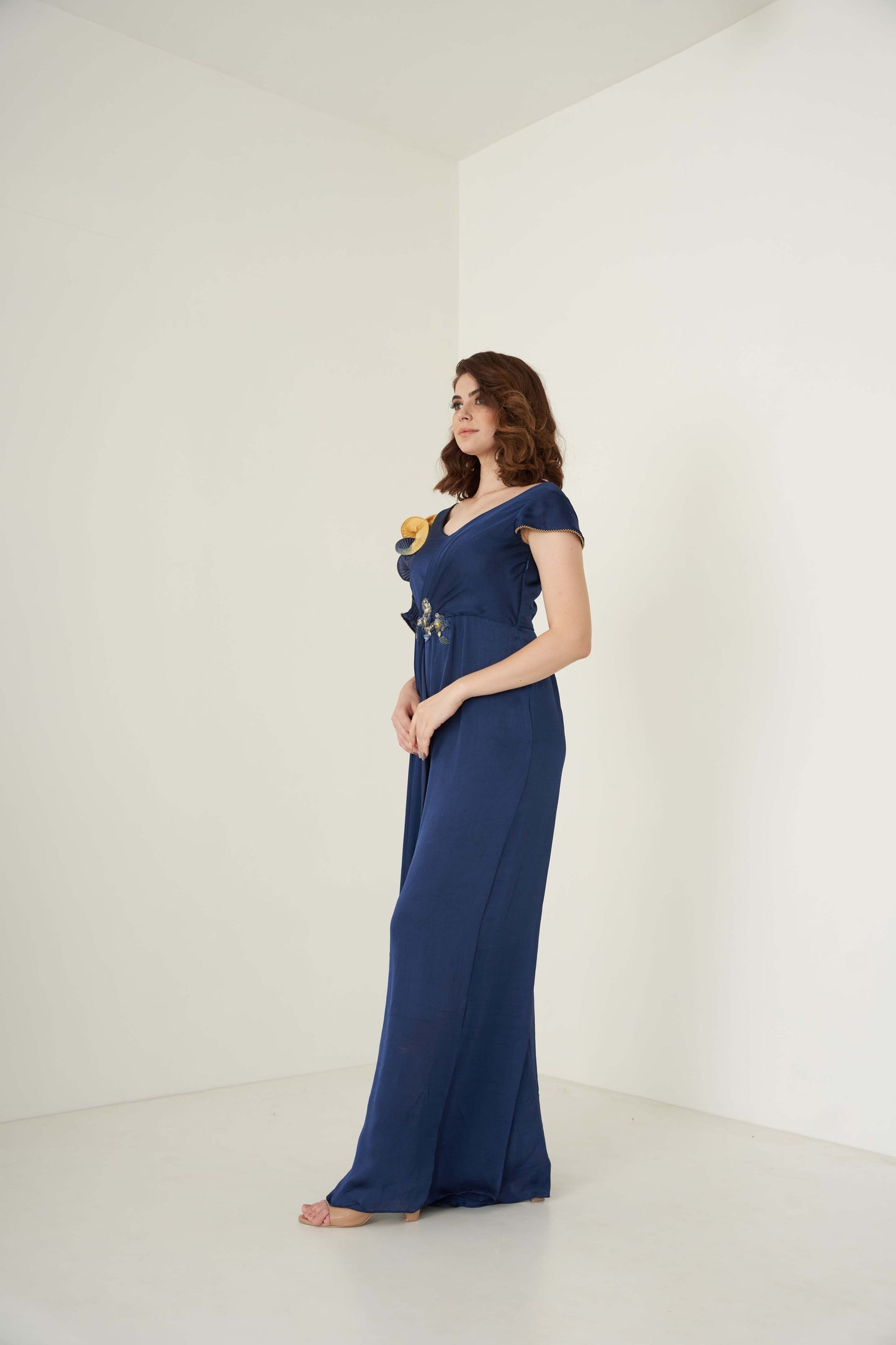 Navy Blue Jumpsuit with Front Drape