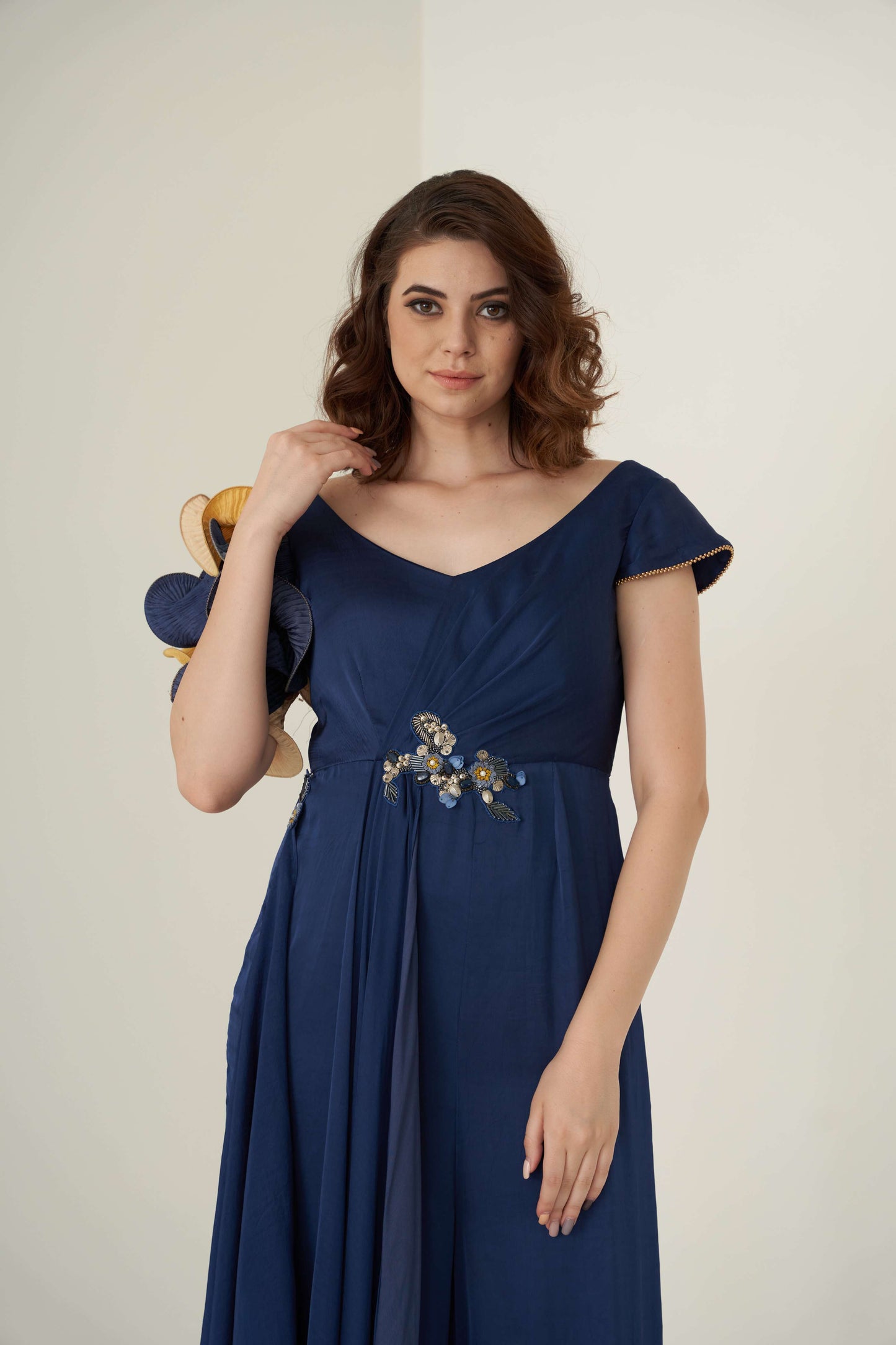 Navy Blue Jumpsuit with Front Drape