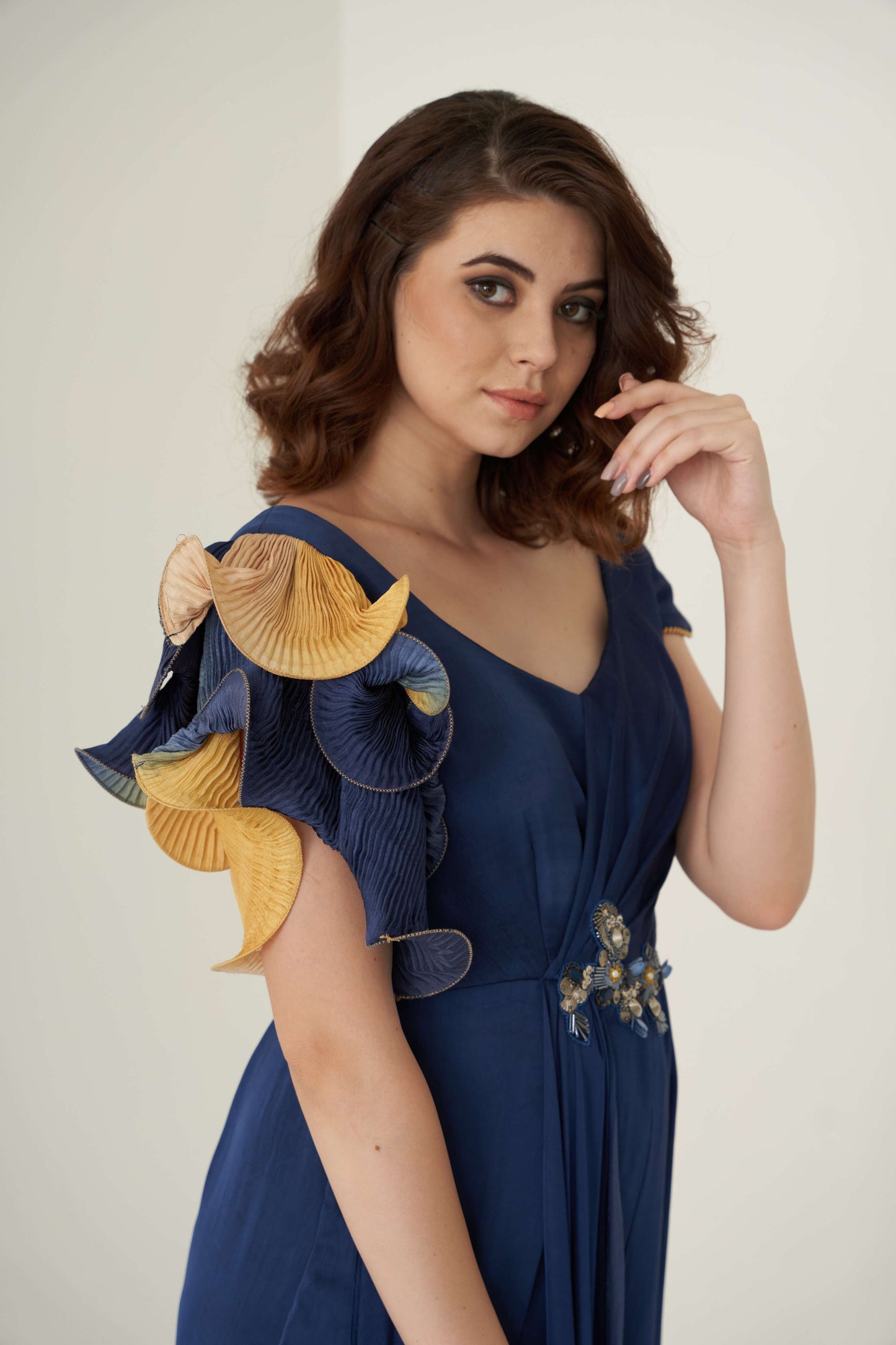 Navy Blue Jumpsuit with Front Drape