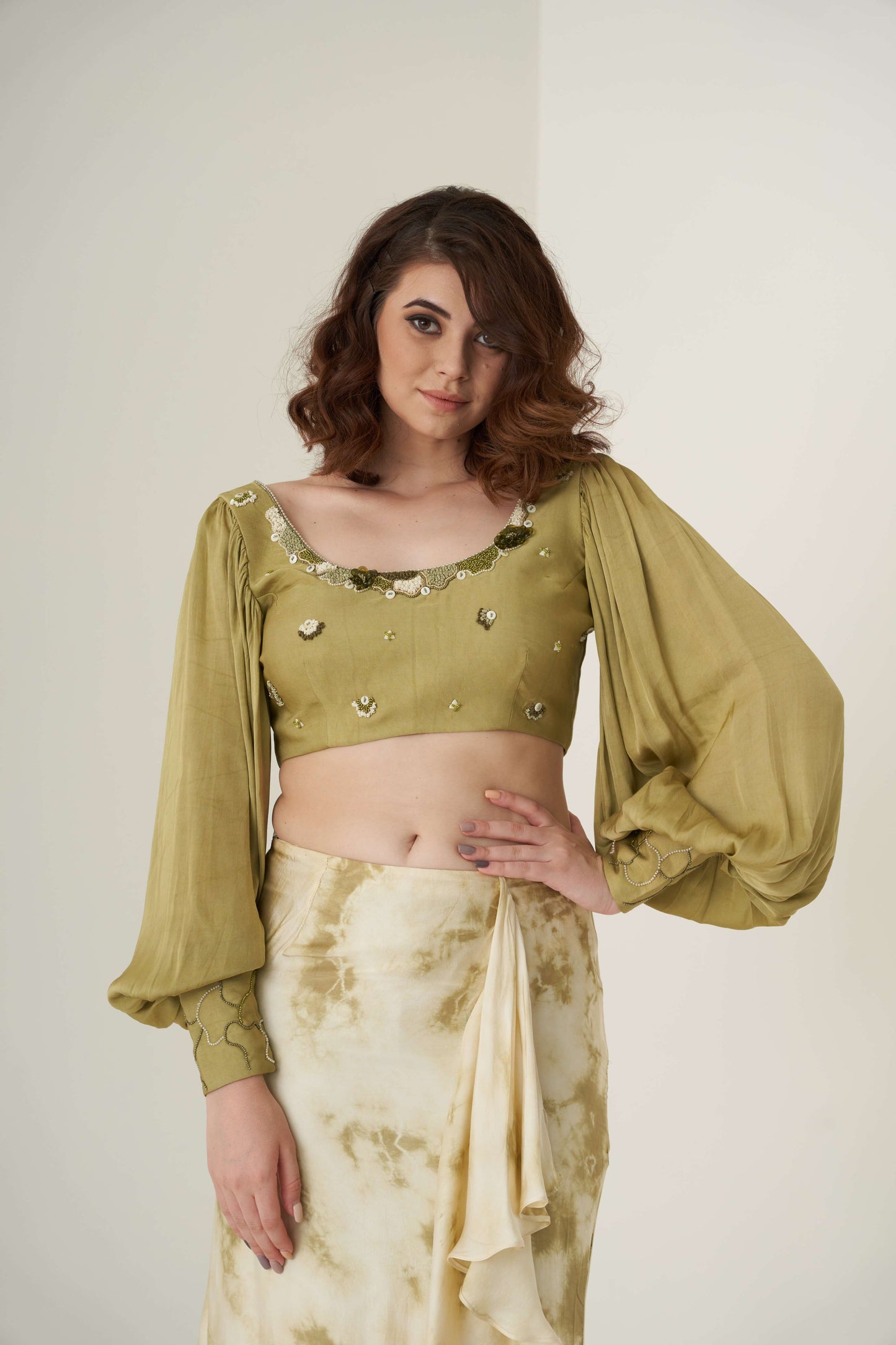 Green Tie Dye Pre-Drape Saree