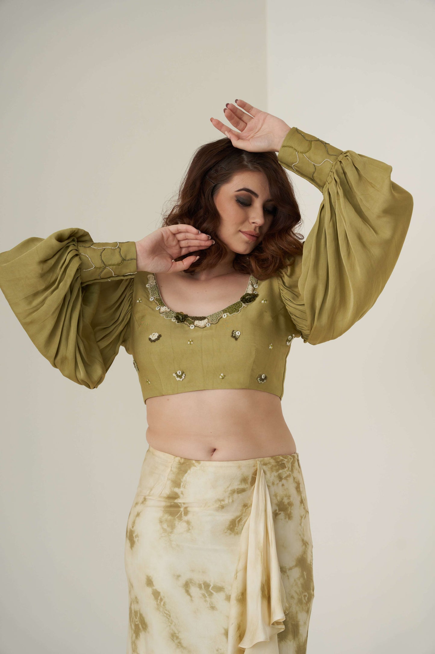 Green Tie Dye Pre-Drape Saree