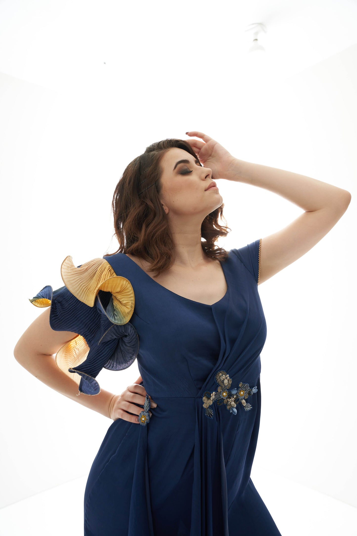 Navy Blue Jumpsuit with Front Drape