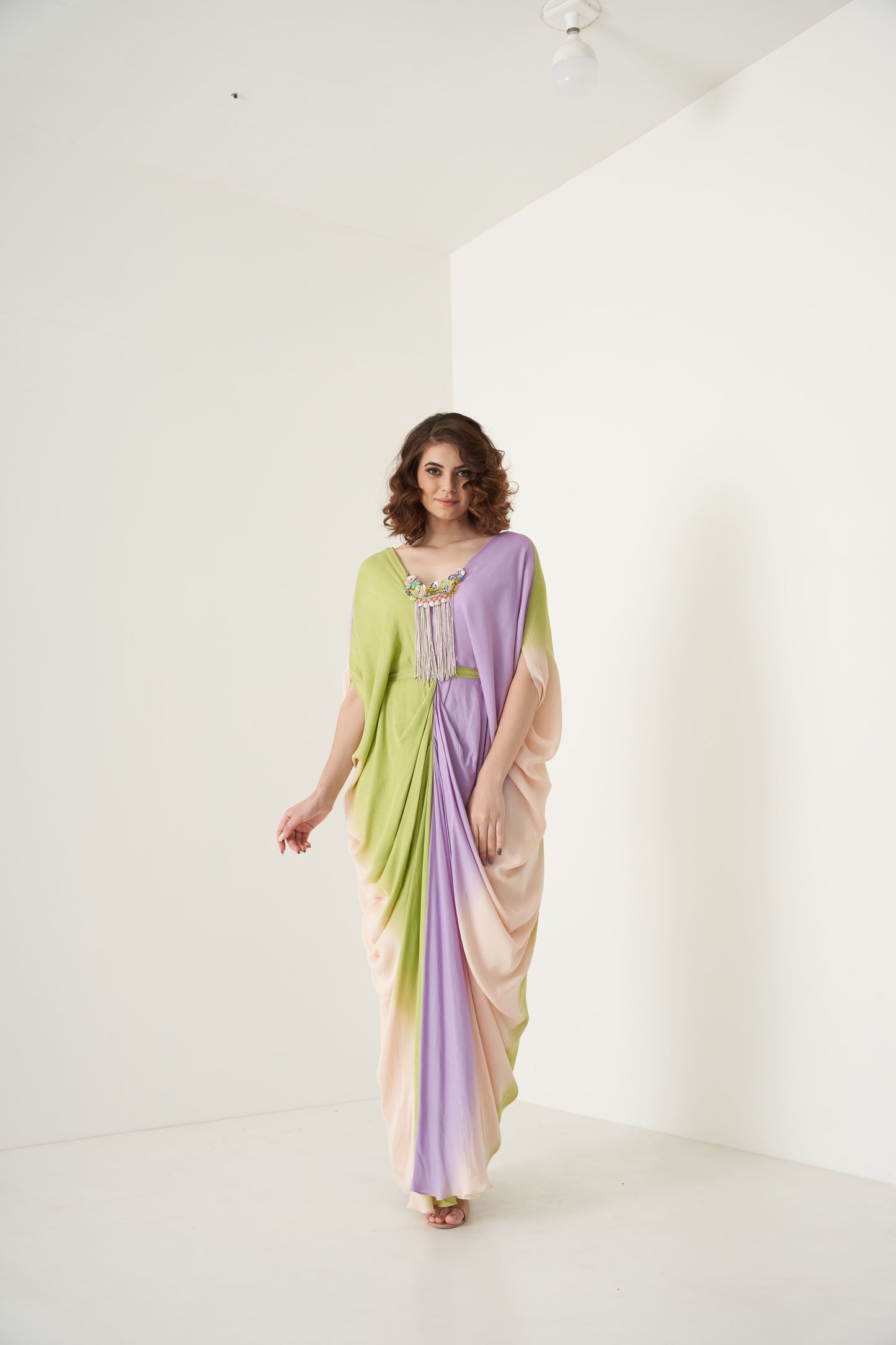Tricolor Kaftan set with detachable belt