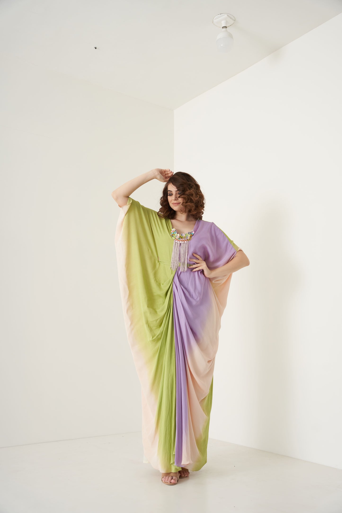 Tricolor Kaftan set with detachable belt