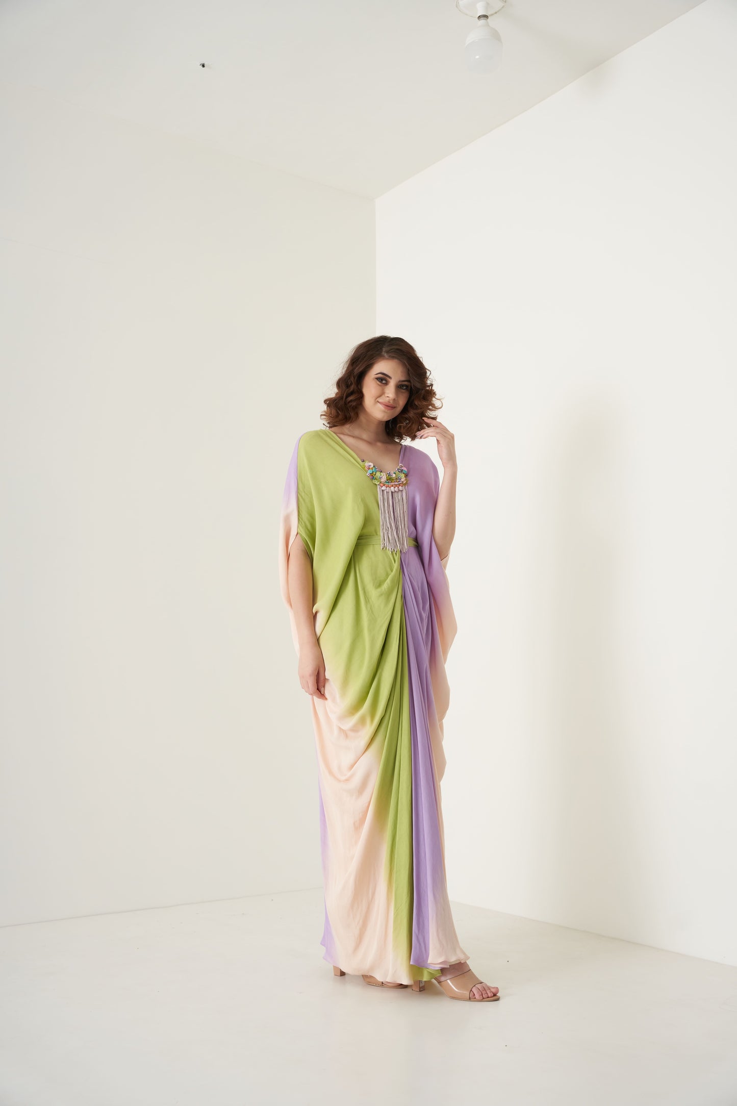 Tricolor Kaftan set with detachable belt