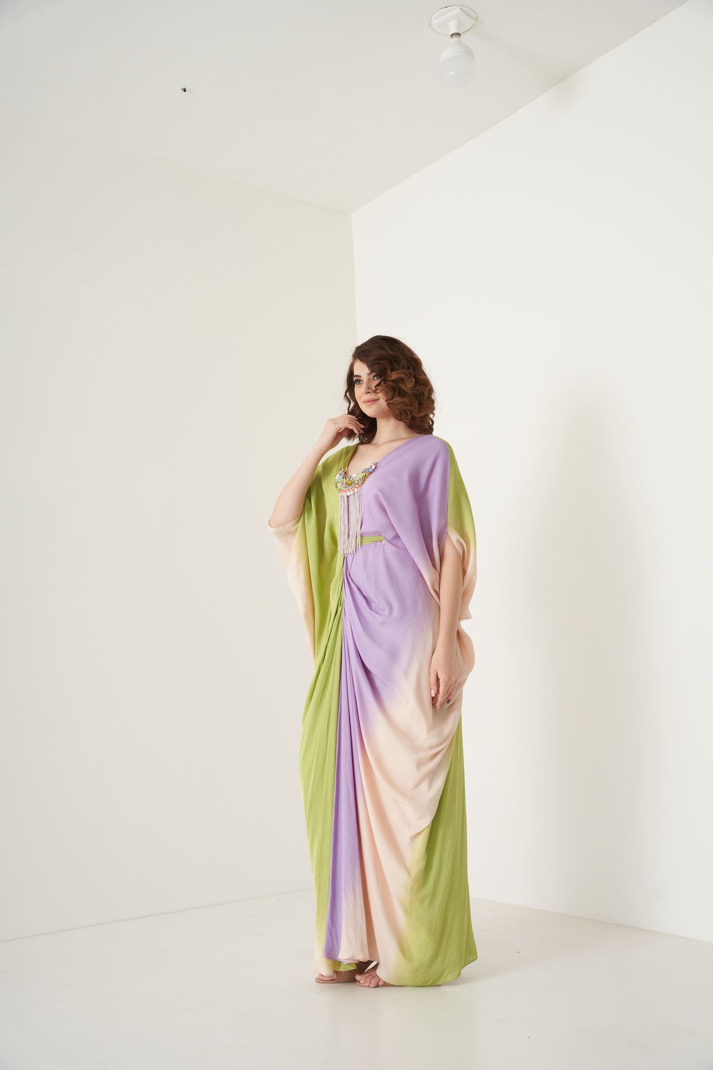 Tricolor Kaftan set with detachable belt