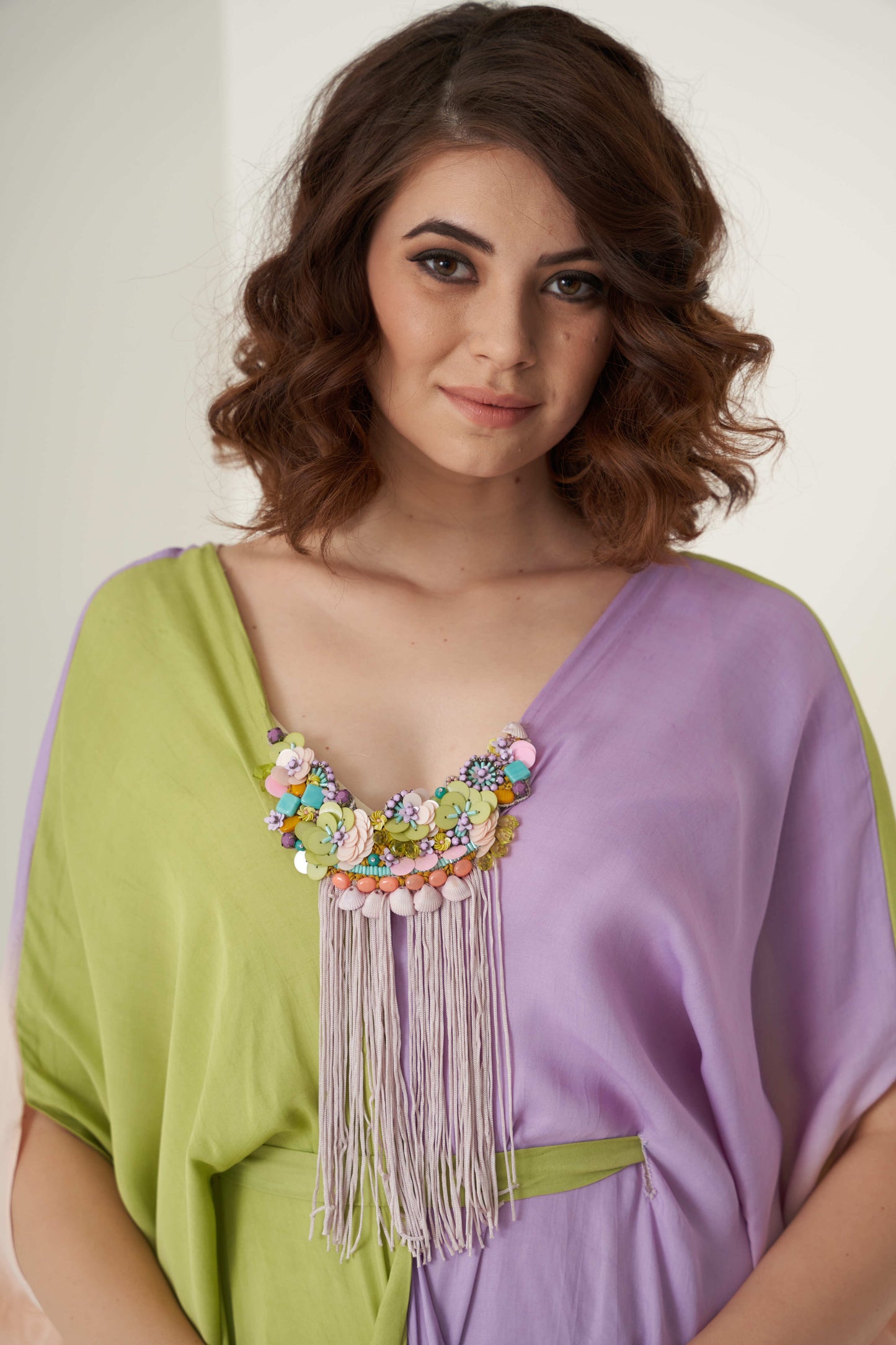 Tricolor Kaftan set with detachable belt