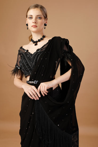BLACK PRE DRAPE SAREE