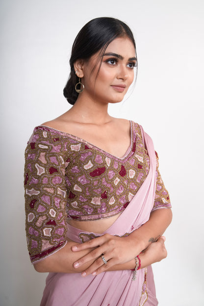 Lavender pre-draped lehenga saree with belt