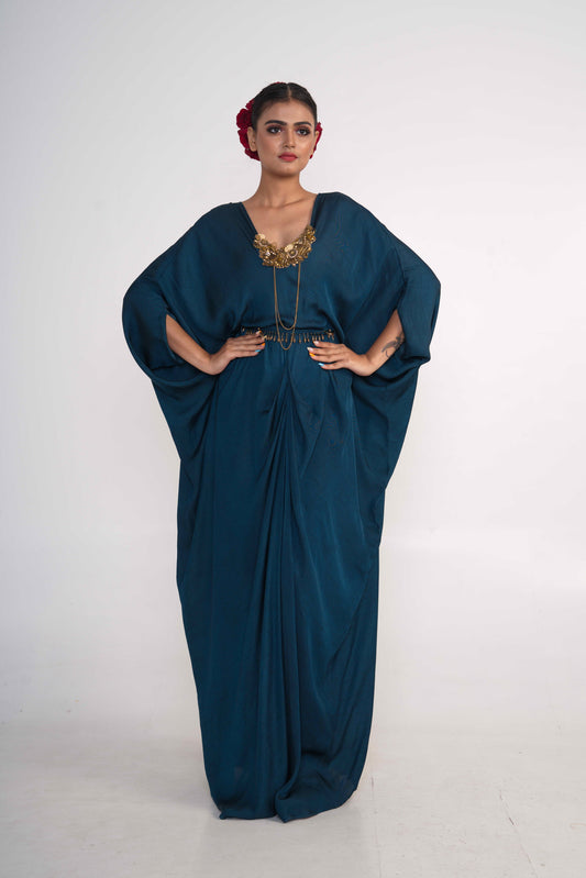 Teal Blue Kaftan With Belt